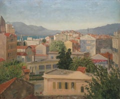 Fine Mid 20th Century French IMPRESSIONIST oil painting CANNES ROOFTOPS FRANCE