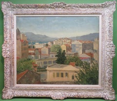 Fine Mid 20th Century French IMPRESSIONIST oil painting CANNES ROOFTOPS FRANCE