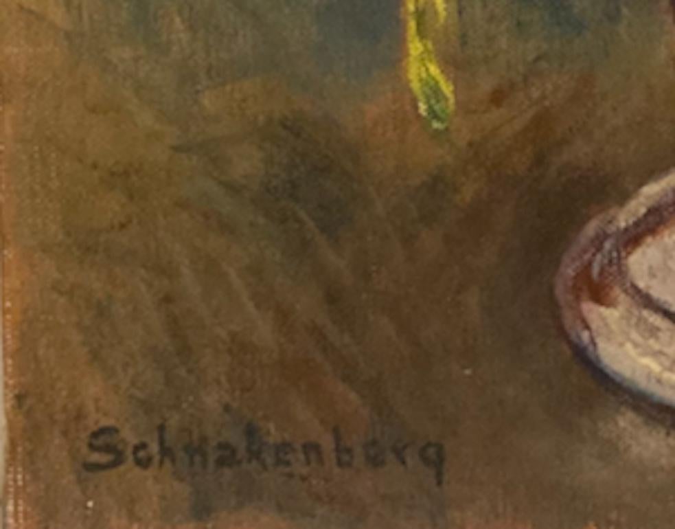 Henry Ernst Schnakenberg, (Bodegón con Scull) - Figurative Painting Marrón de Henry Schnakenberg