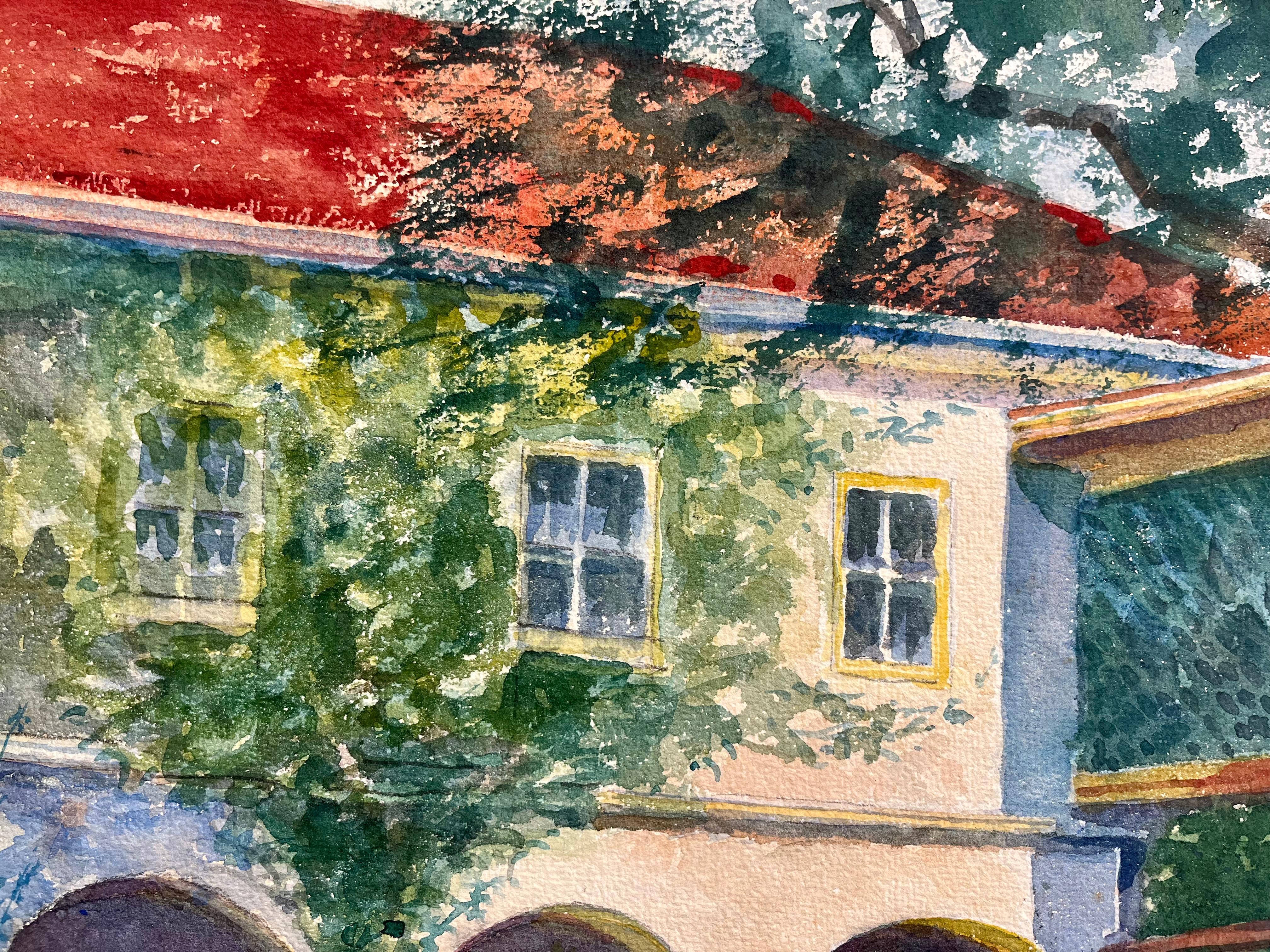 Patio de la Biblioteca, San Agustín, Florida - Painting Impresionista de Henry Eugene Fritz