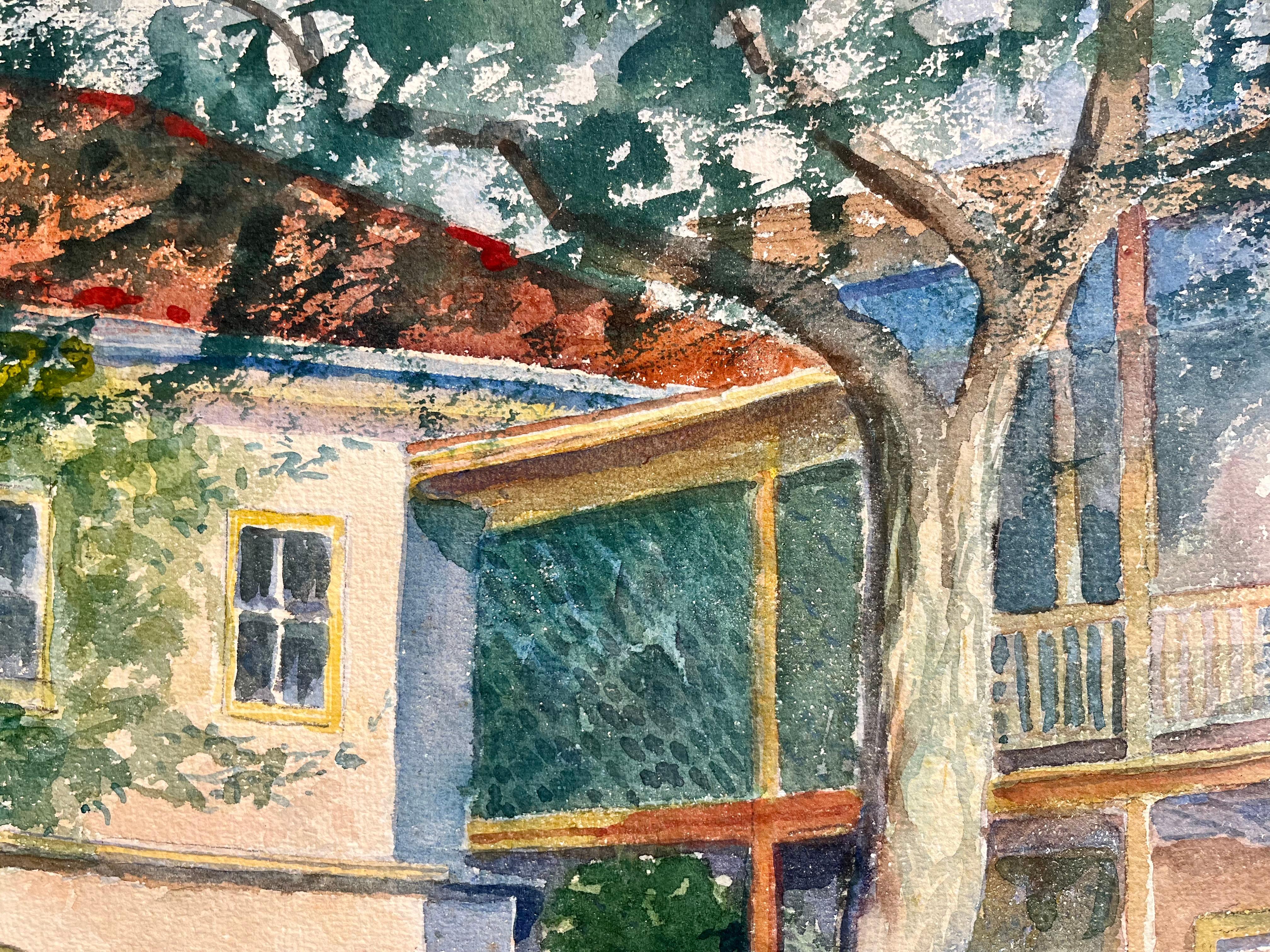 Patio de la Biblioteca, San Agustín, Florida - Landscape Painting Gris de Henry Eugene Fritz