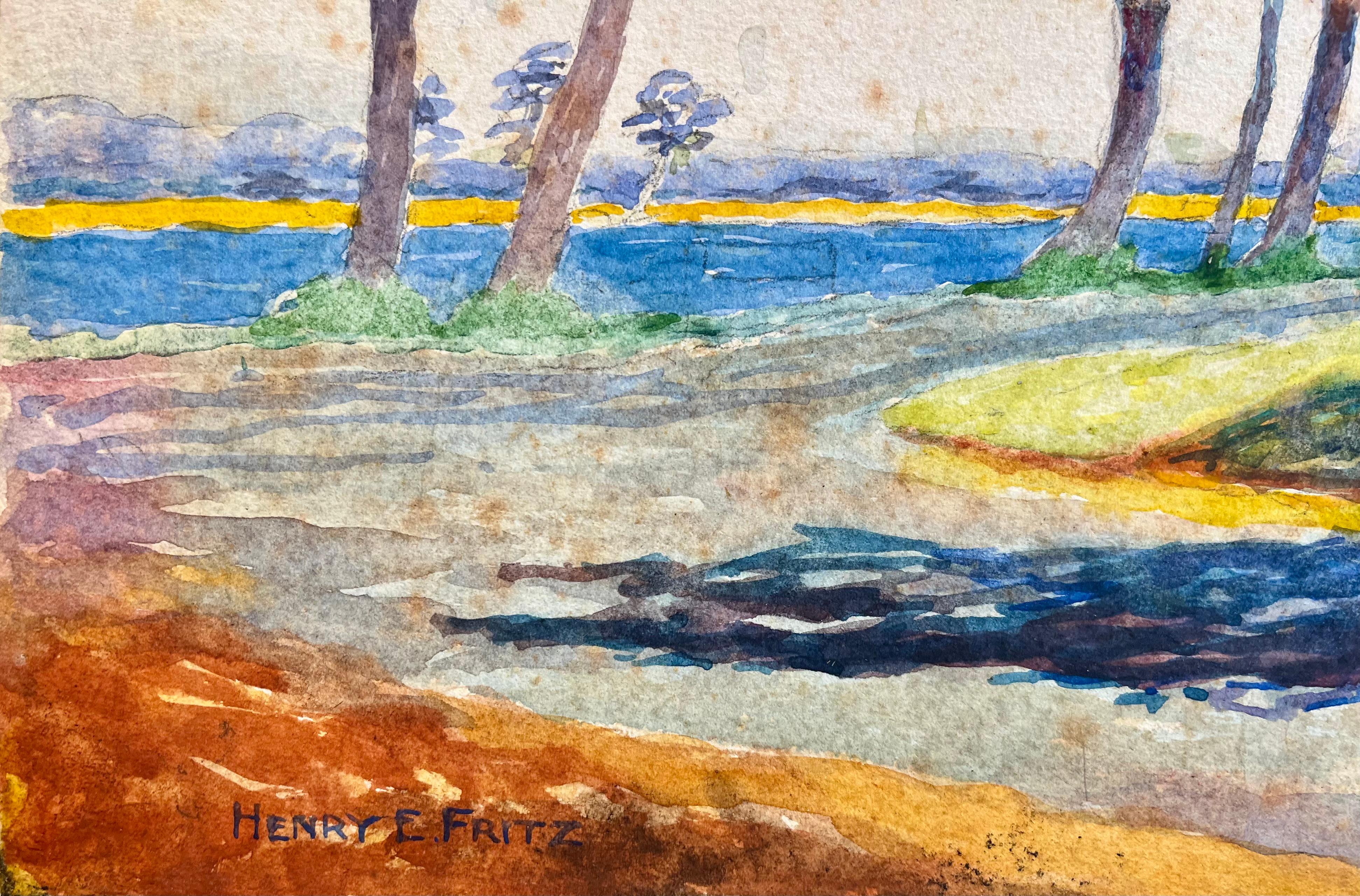Chênes et palmiers le long des plages de St. Augustine, Floride - Painting de Henry Eugene Fritz