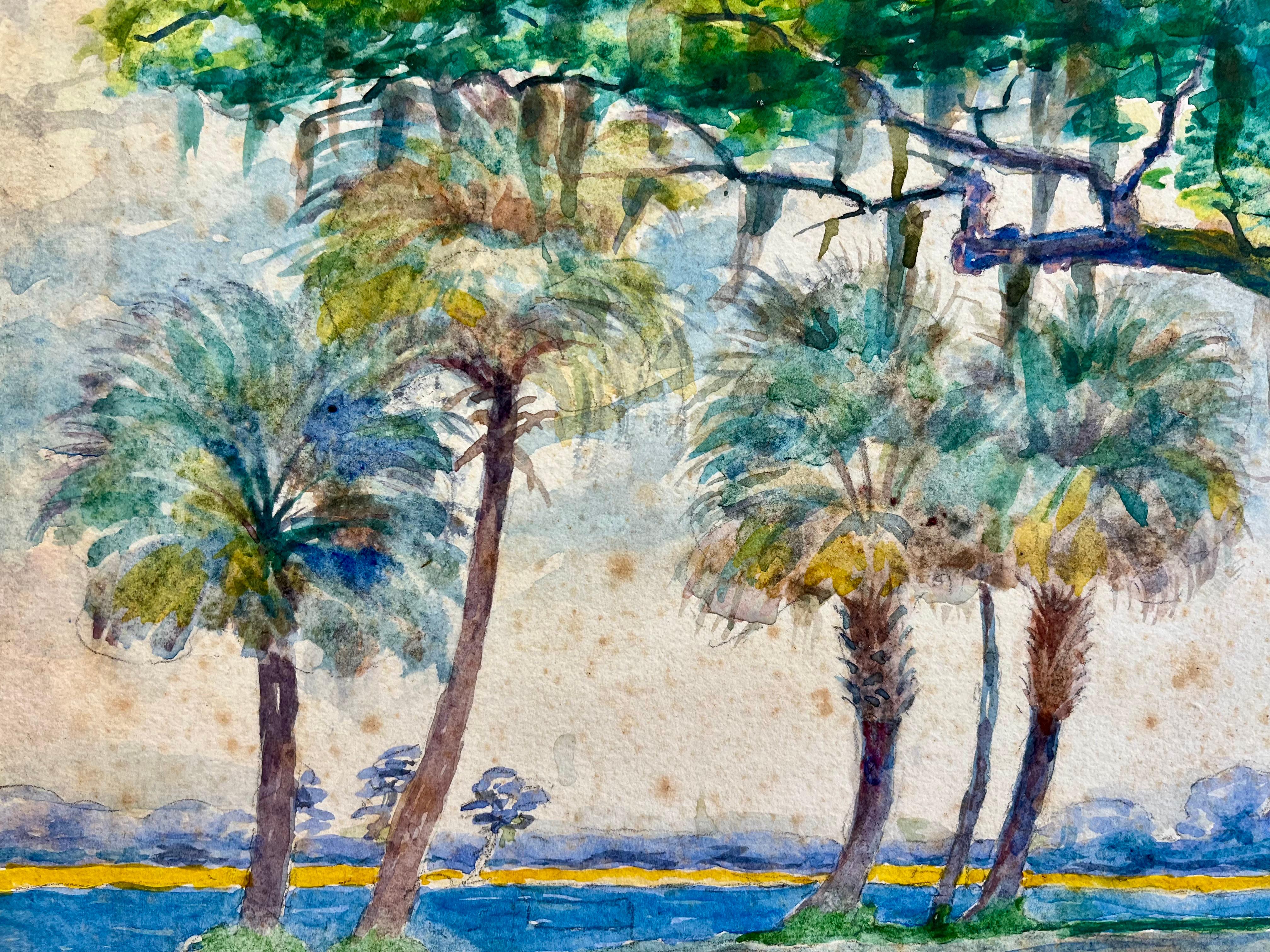 Chênes et palmiers le long des plages de St. Augustine, Floride - Impressionnisme Painting par Henry Eugene Fritz