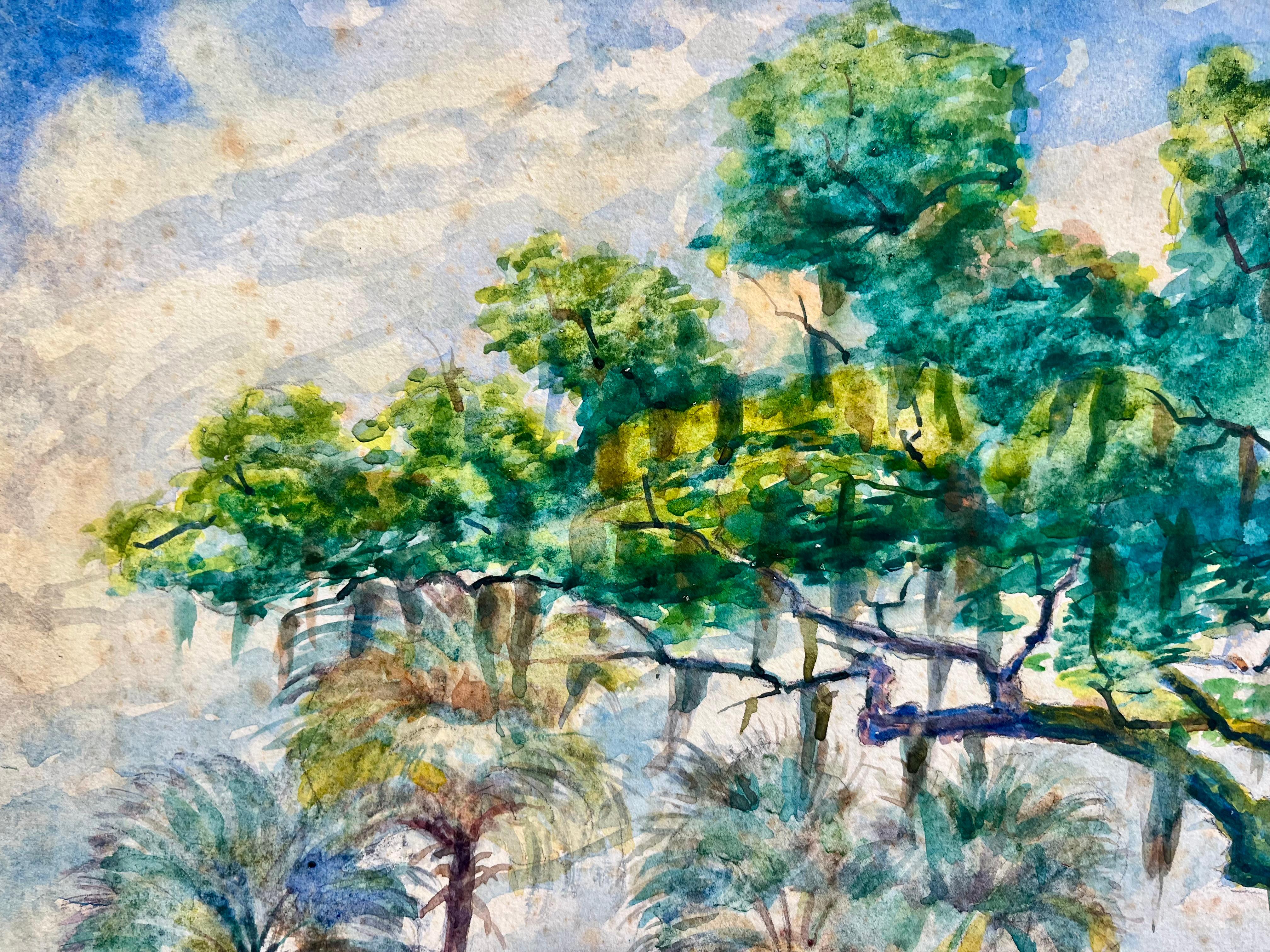 Chênes et palmiers le long des plages de St. Augustine, Floride - Gris Landscape Painting par Henry Eugene Fritz