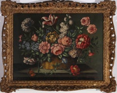 Henry Farmer FRSA - Gerahmtes Ölgemälde, Stillleben mit Rosen und Tulpen, Mitte des 20. Jahrhunderts