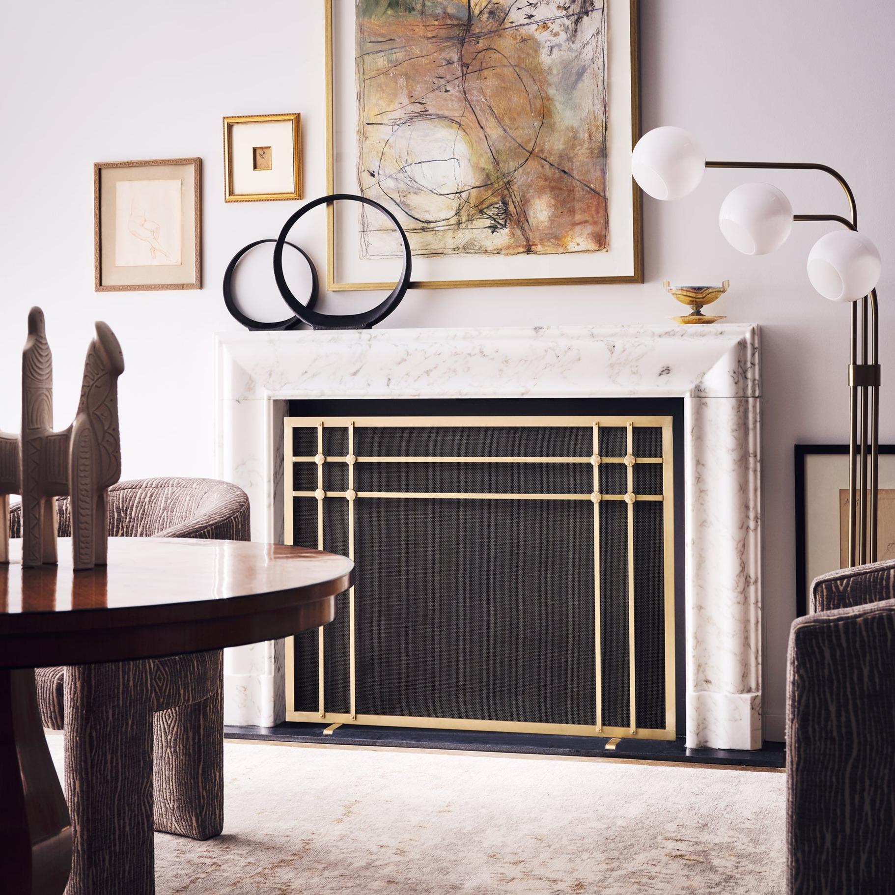 American Henry Fireplace Screen in Brass For Sale