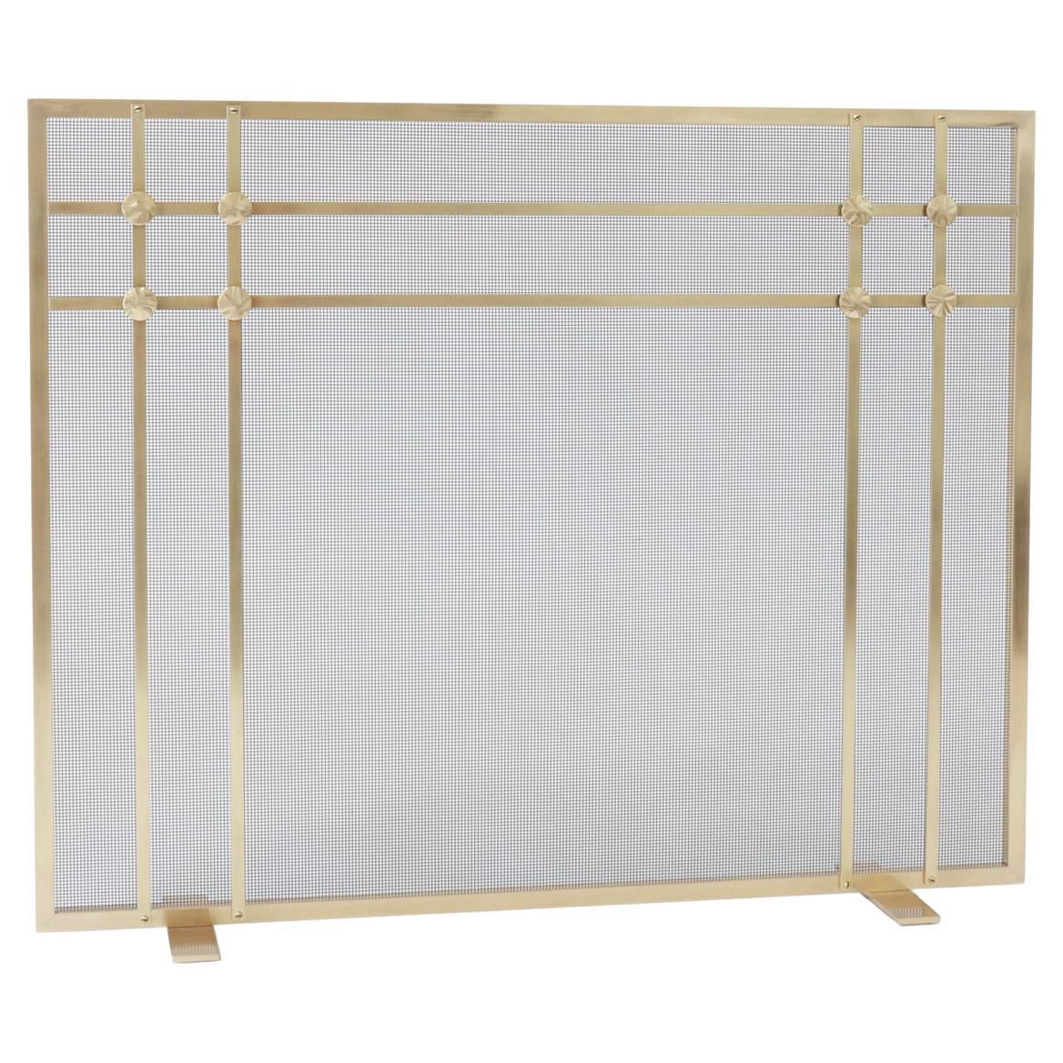 Contemporary Handmade Geometric Fireplace Screen "Rimbaud" in Brass by