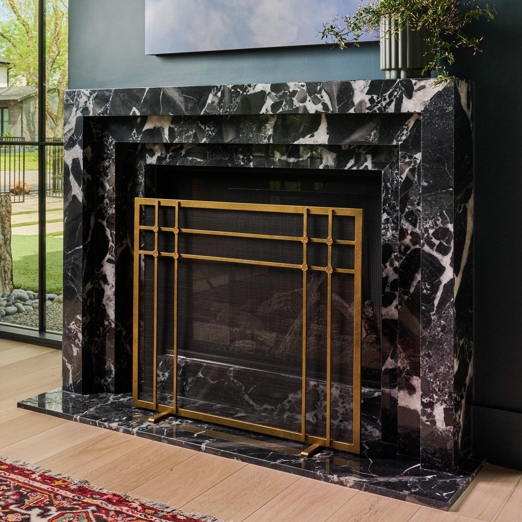 Iron Henry Fireplace Screen in Brilliant Gold For Sale