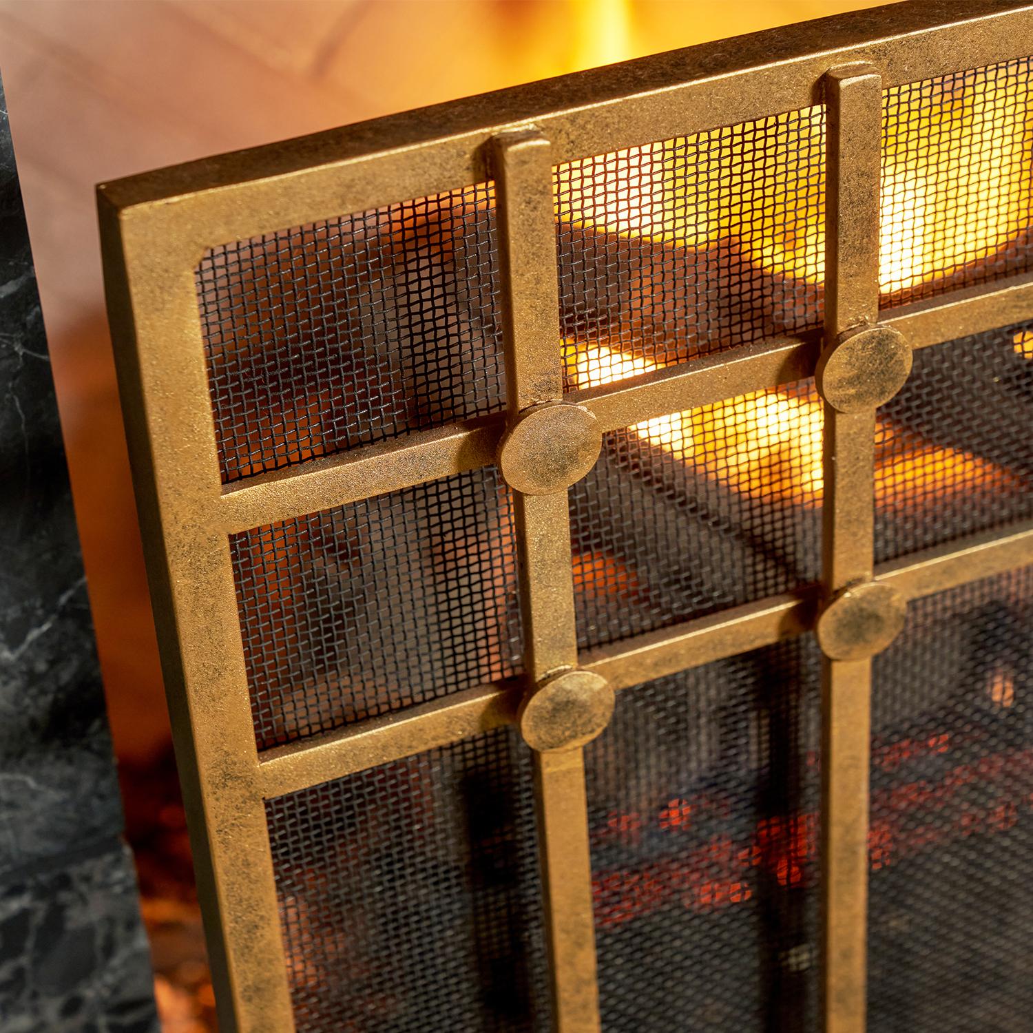 Contemporary Henry Fireplace Screen in Gold Rubbed Black For Sale