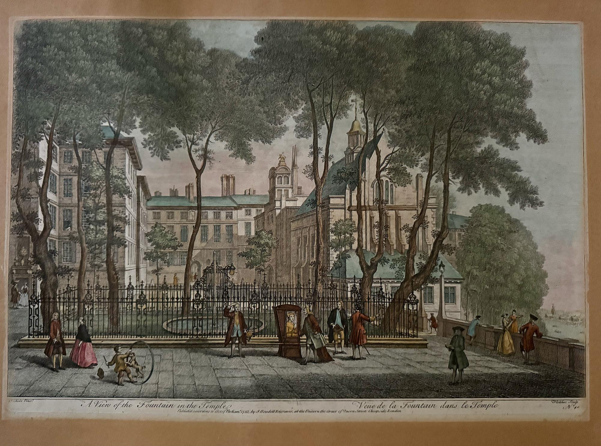 Vista de Fountain Court, Middle Temple, Ciudad de Londres - Print de Henry Fletcher