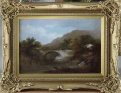 Peinture à l'huile de Henry Foley, "The Old Hermitage Bridge on the Dee, North Wales" (Le vieux pont de l'Ermitage sur la Dee, Nord du Pays de Galles)