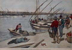 San Francisco Sicilian and Italian Fishermen: A 19th C. Hand-colored Woodcut