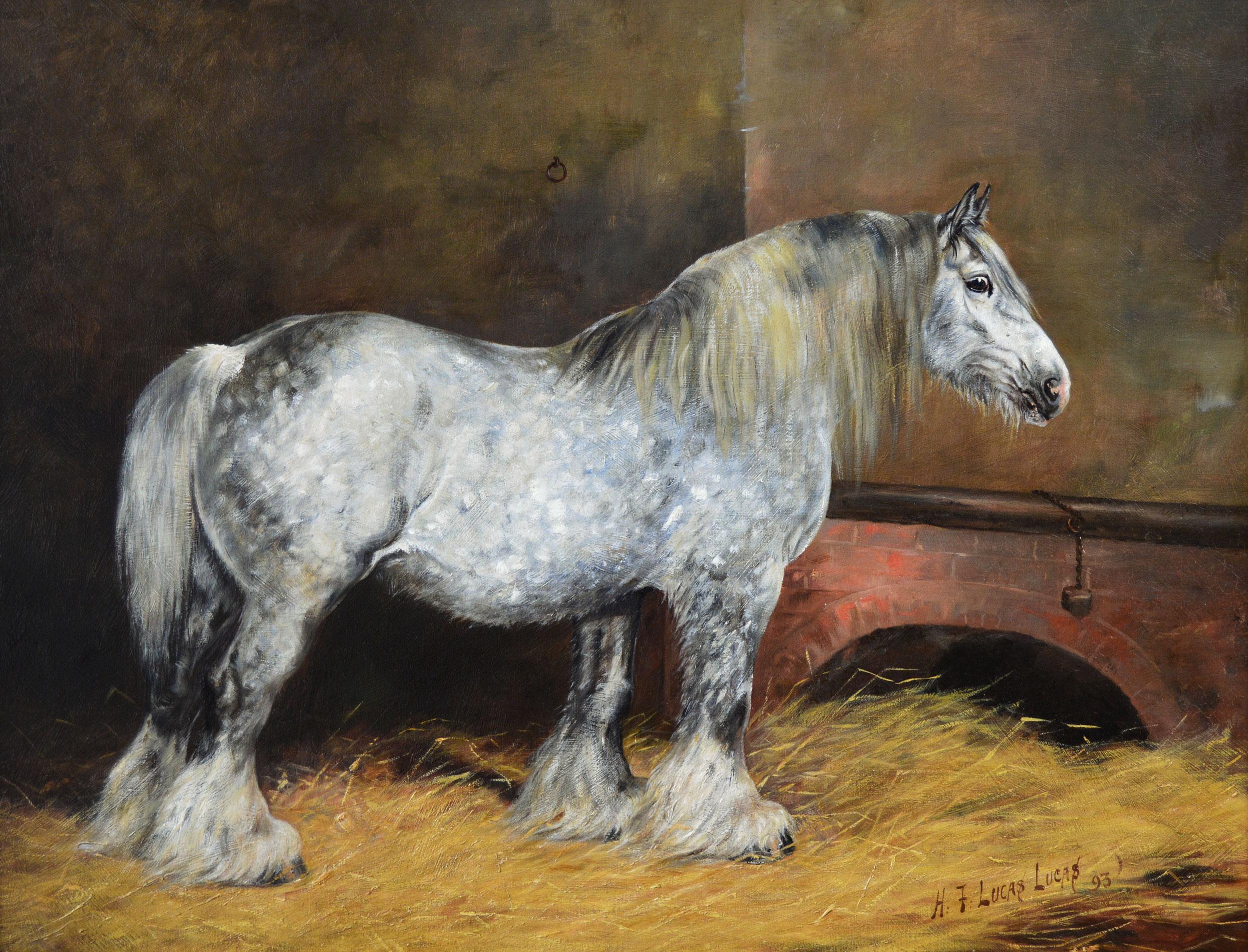 19th Century horse portrait oil painting of a champion Shire mare - Painting by Henry Frederick Lucas Lucas 