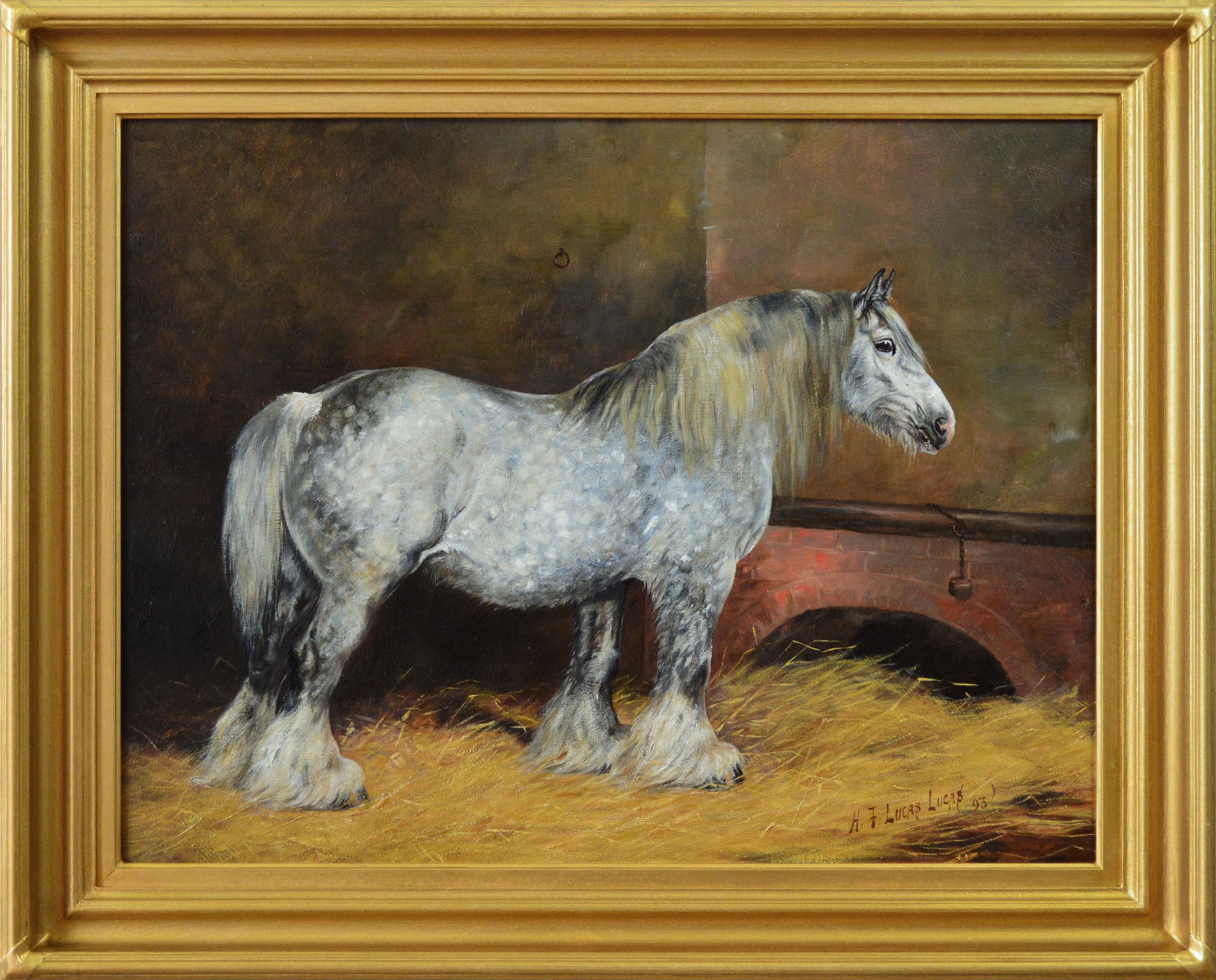 Henry Frederick Lucas Lucas  Animal Painting - 19th Century horse portrait oil painting of a champion Shire mare