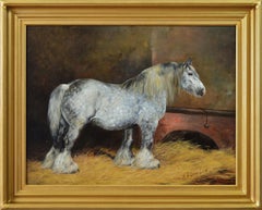 Antique 19th Century horse portrait oil painting of a champion Shire mare