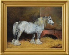 Portrait à l'huile d'un cheval du 19ème siècle représentant un champion Shire Mare