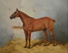 19th Century horse portrait oil painting of a chestnut mare