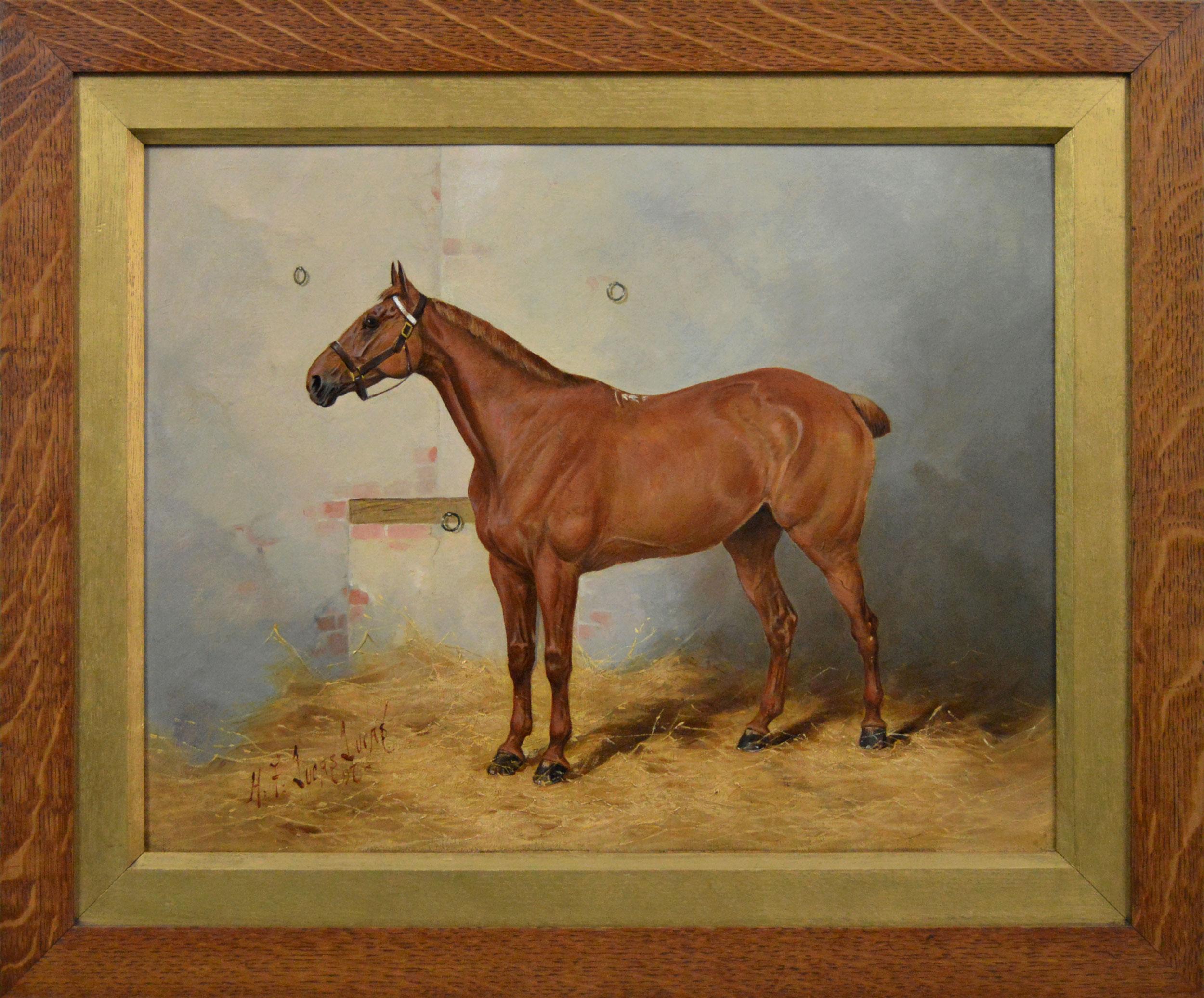 19th Century horse portrait oil painting of a chestnut mare