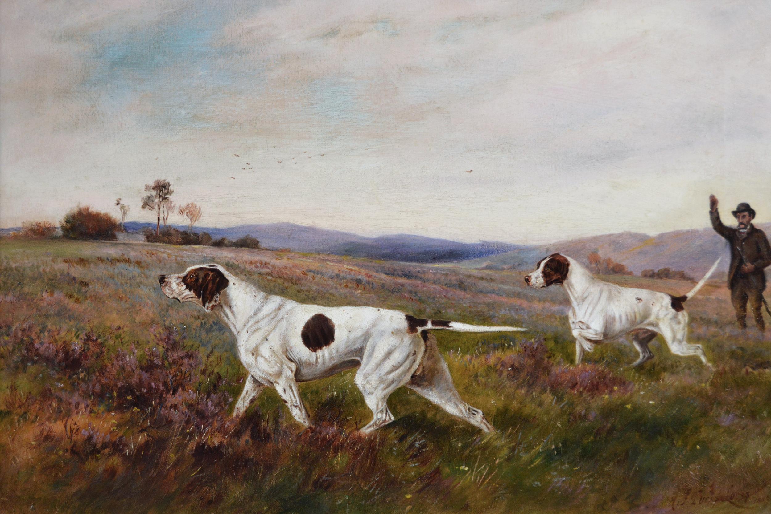19th Century sporting oil painting of two pointer dogs - Painting by Henry Frederick Lucas Lucas 