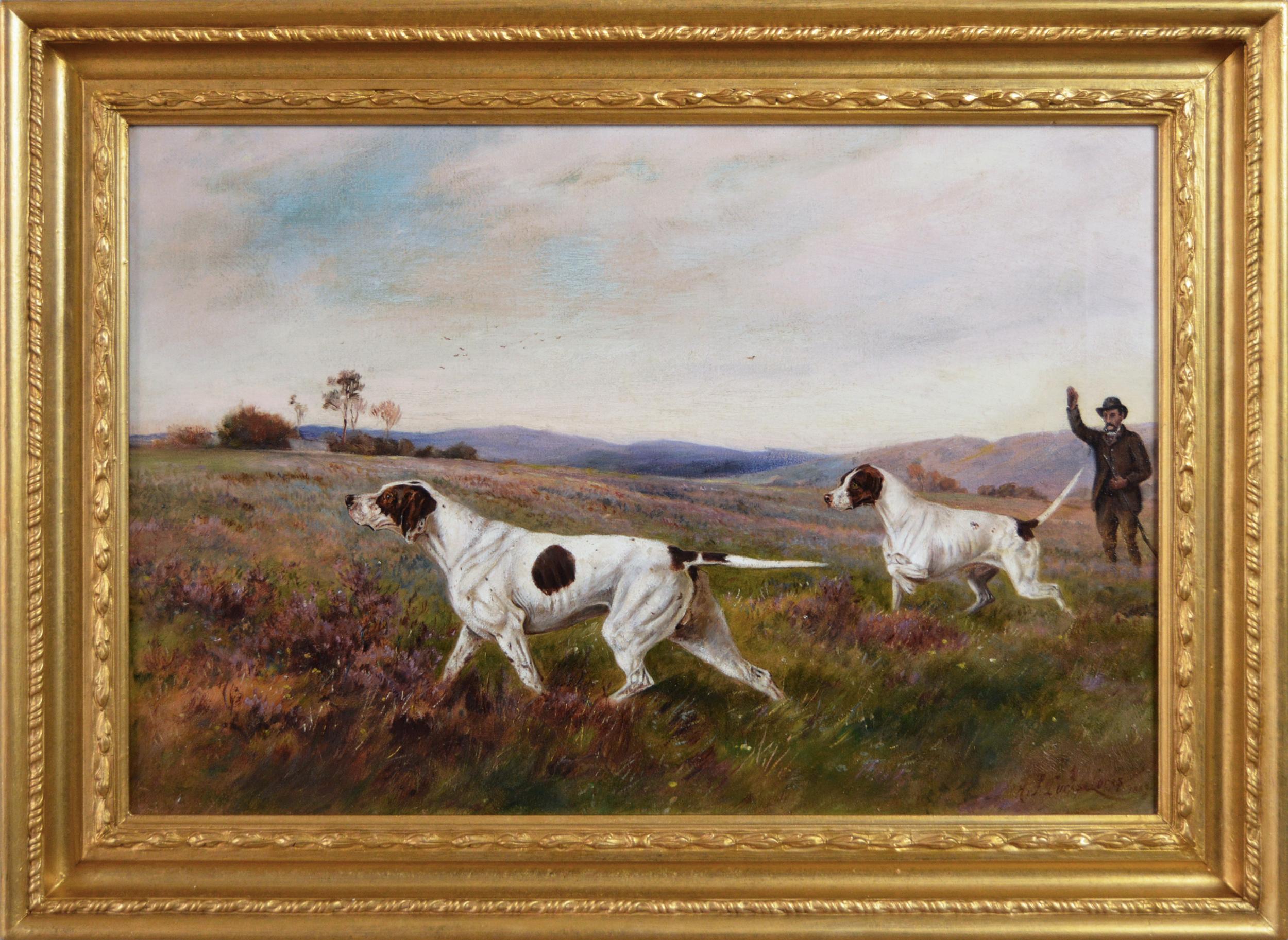Henry Frederick Lucas Lucas  Animal Painting - 19th Century sporting oil painting of two pointer dogs
