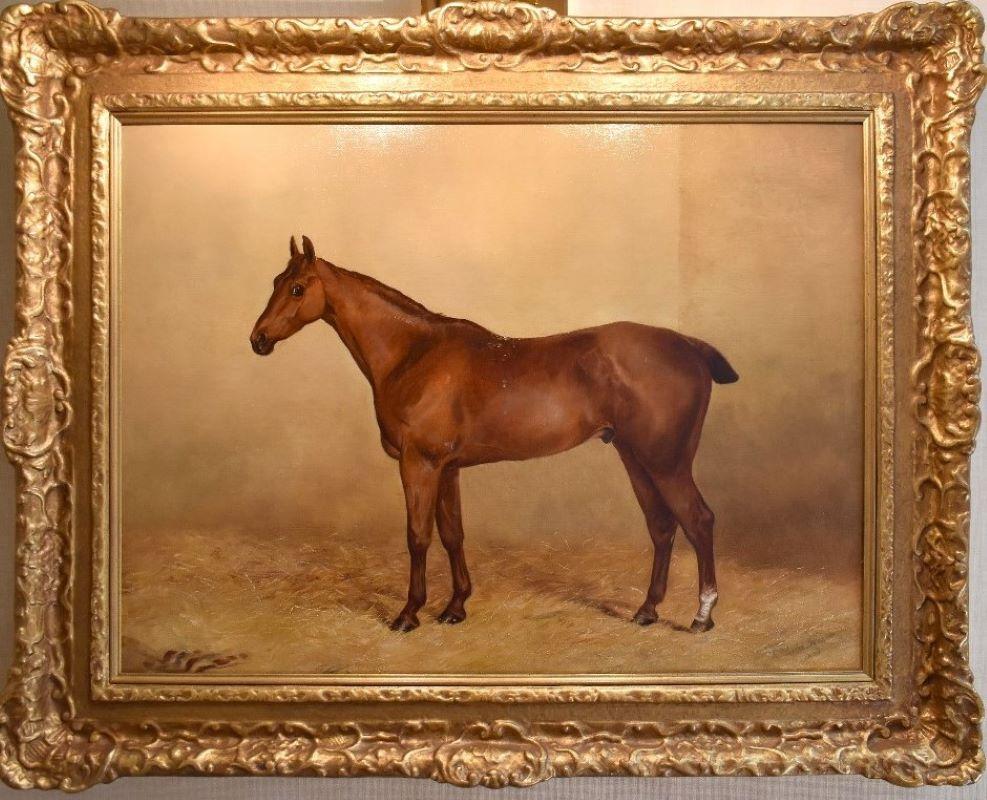 HENRY FREDERICK LUCAS, cheval dans une écurie, huile, XIXe siècle