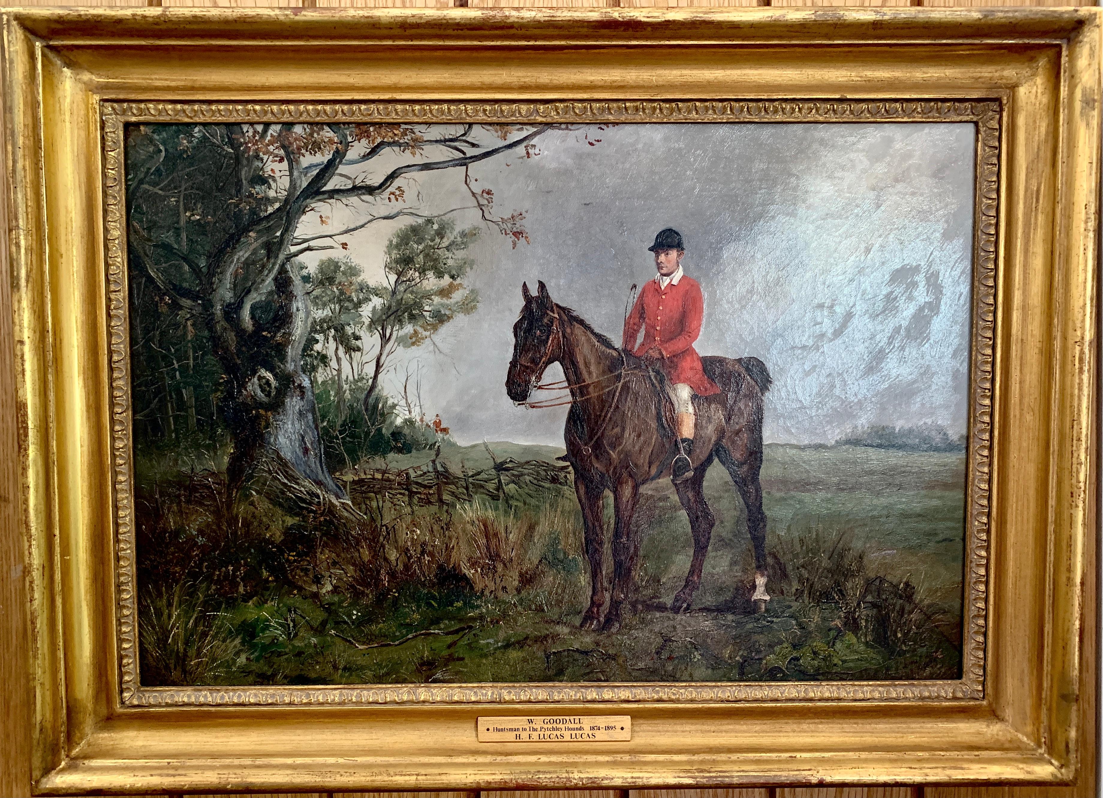 Henry Frederick Lucas Lucas  Animal Painting - Horse and Huntsman in a landscape, English late 19th century oil on canvas