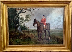 Horse and Huntsman in a landscape, English late 19th century oil on canvas