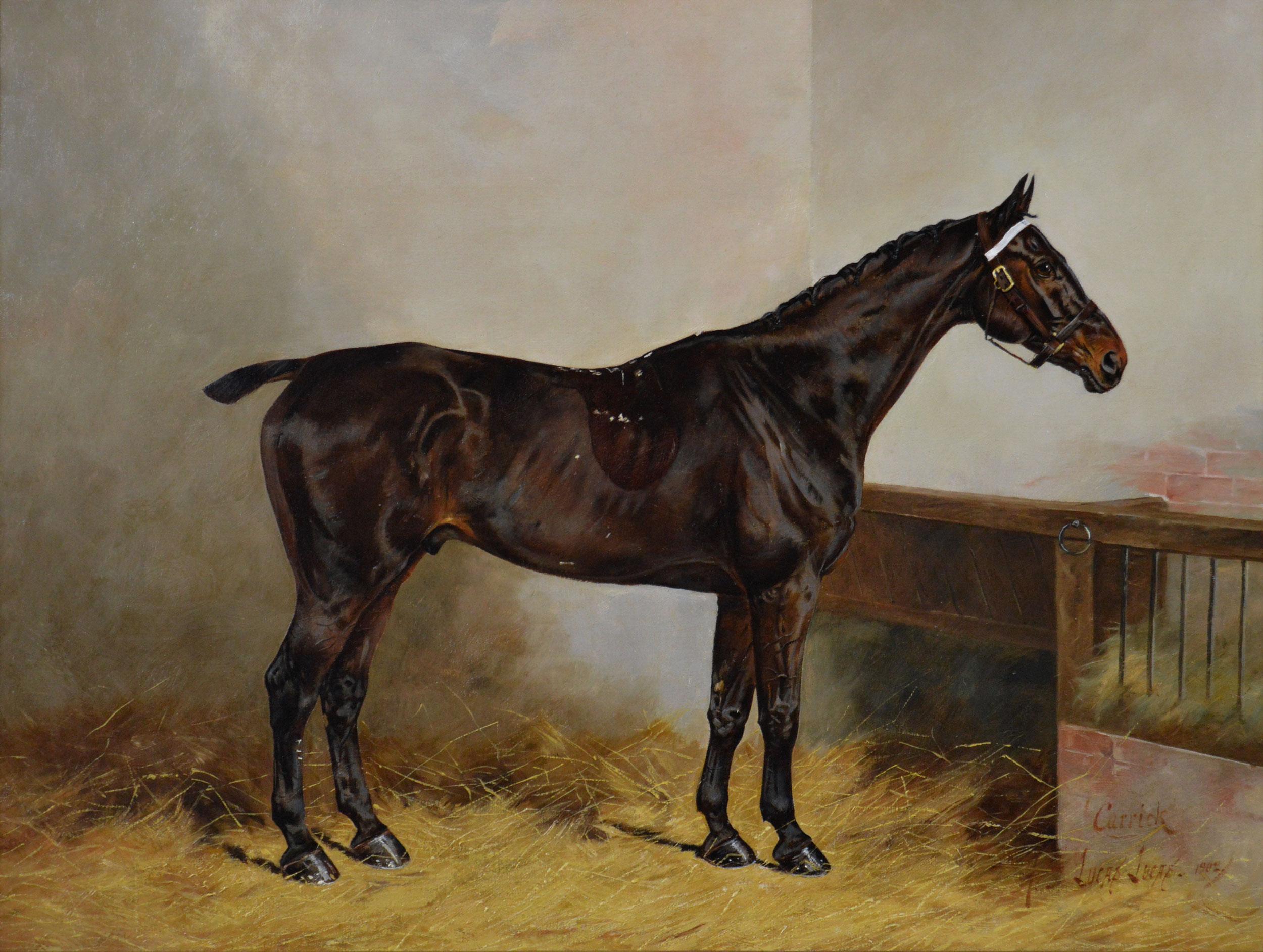 Horse portrait oil painting of a dark brown stallion  - Painting by Henry Frederick Lucas Lucas 