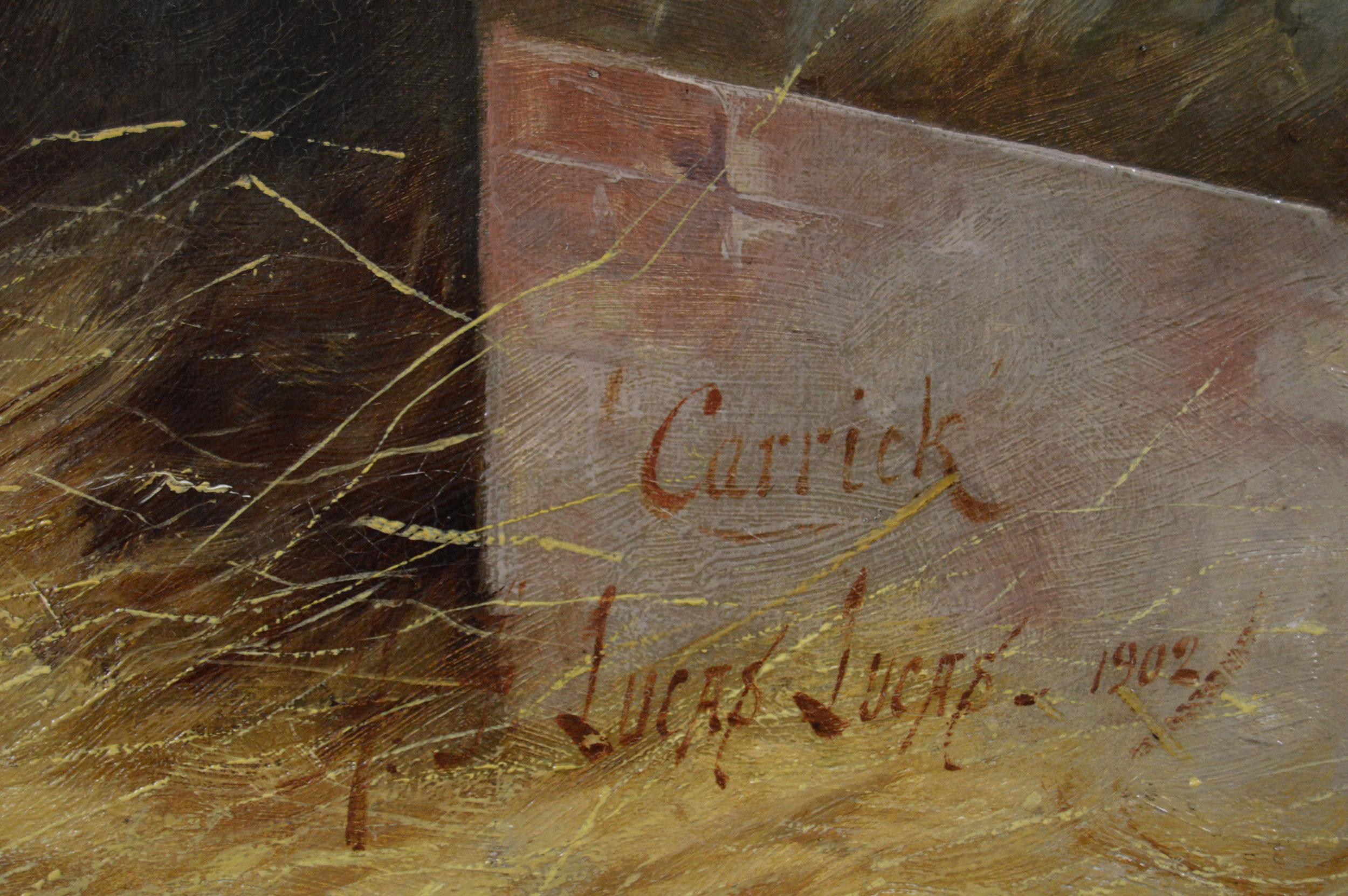 Henry Frederick Lucas Lucas 
Britannique, (1848 1943)
Carrick
Huile sur toile, signée et datée 1902, avec une autre inscription au verso.
Taille de l'image : 19,5 pouces x 25,5 pouces 
Taille, cadre compris : 26,25 pouces x 32,25 pouces.

Henry