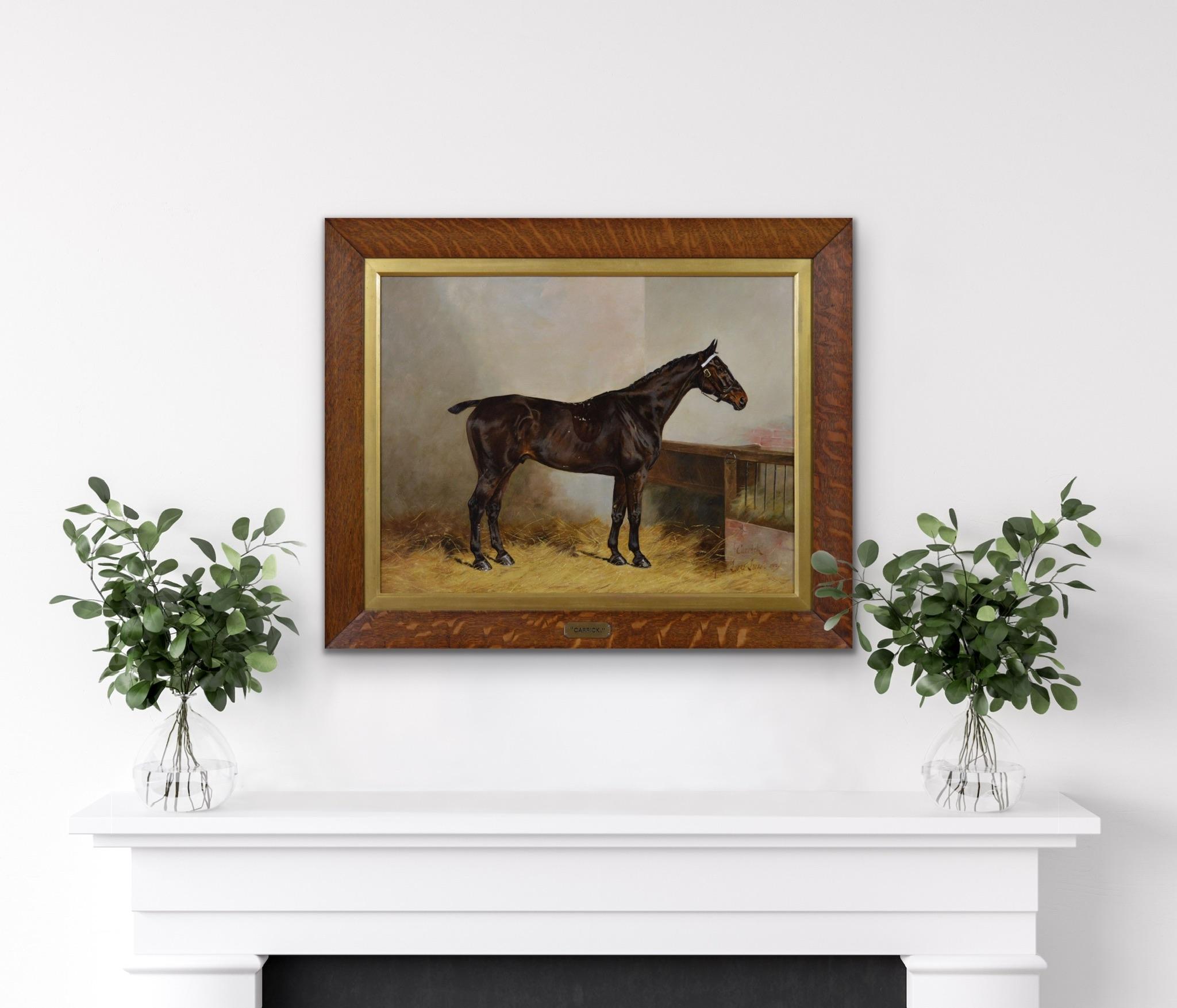 Peinture à l'huile d'un portrait de cheval à l'huile d'un étalon brun foncé  3