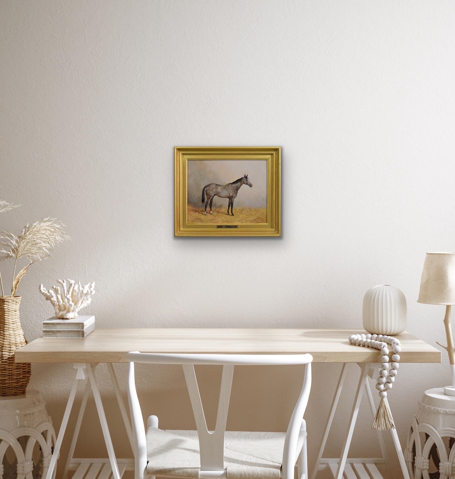 Ritratto di cavallo dipinto ad olio di un puledro grigio 5