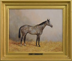 Horse portrait oil painting of a grey colt