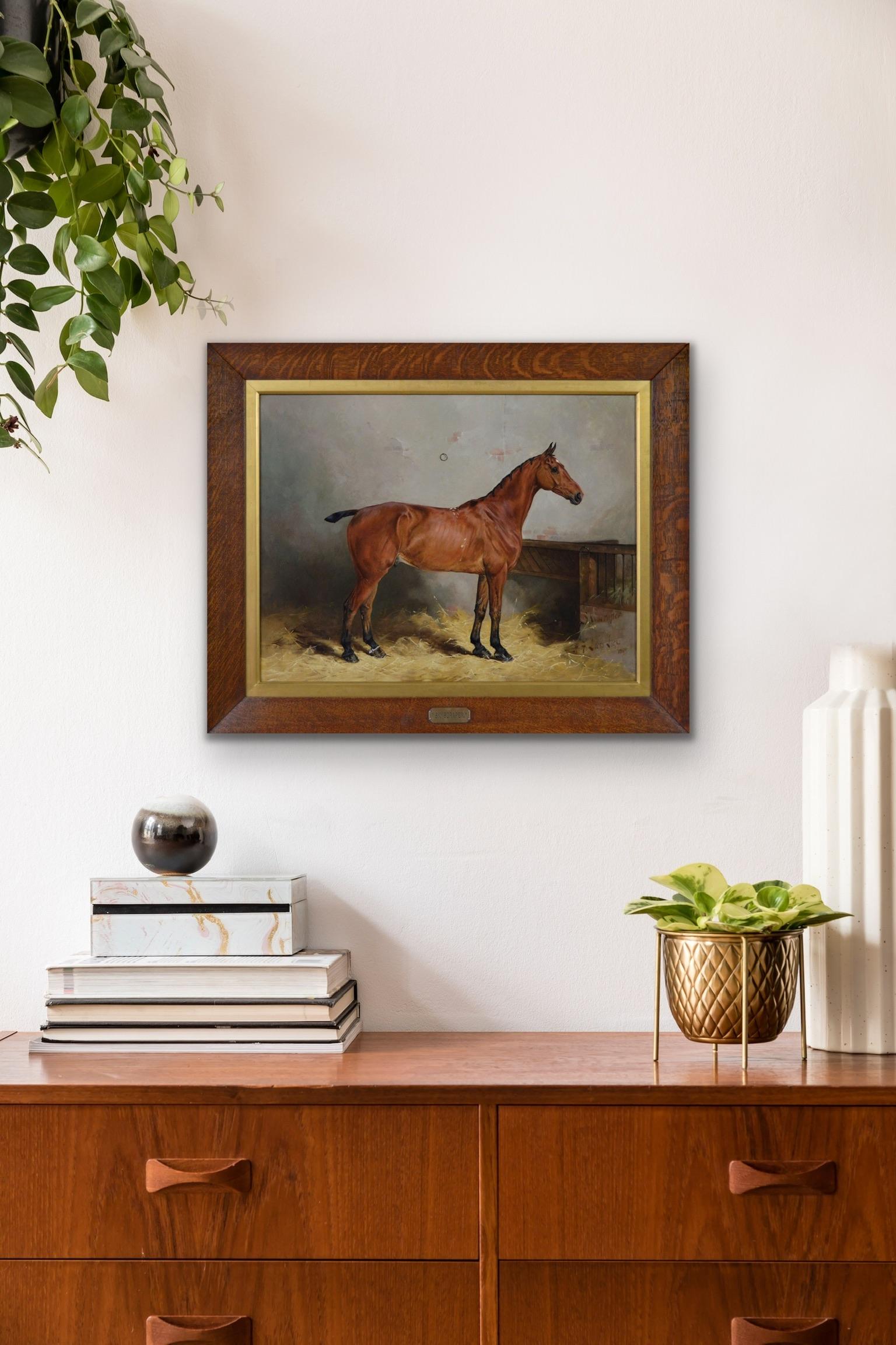 Horse portrait oil painting of a prize winning bay stallion 1