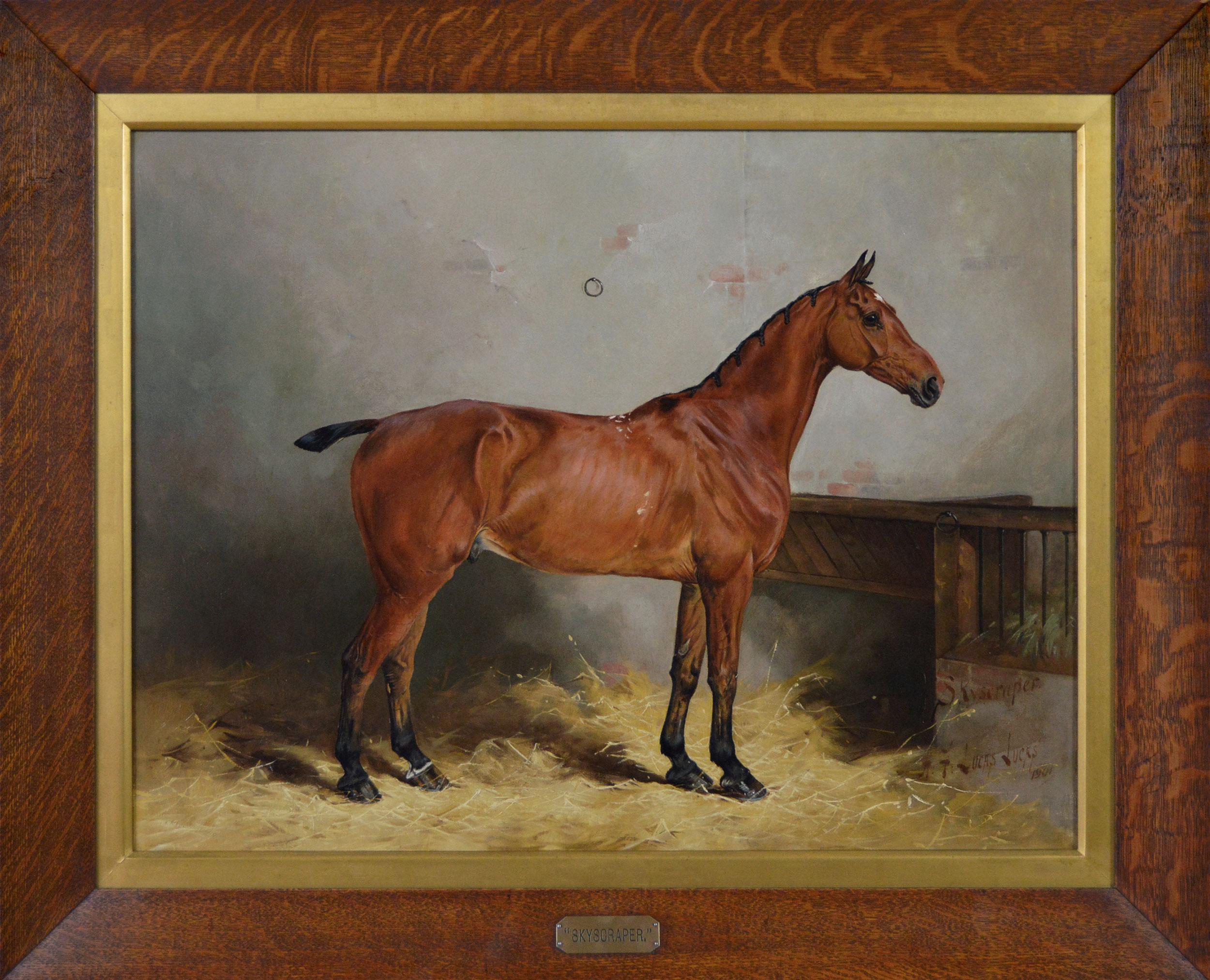 Henry Frederick Lucas Lucas  Animal Painting - Horse portrait oil painting of a prize winning bay stallion