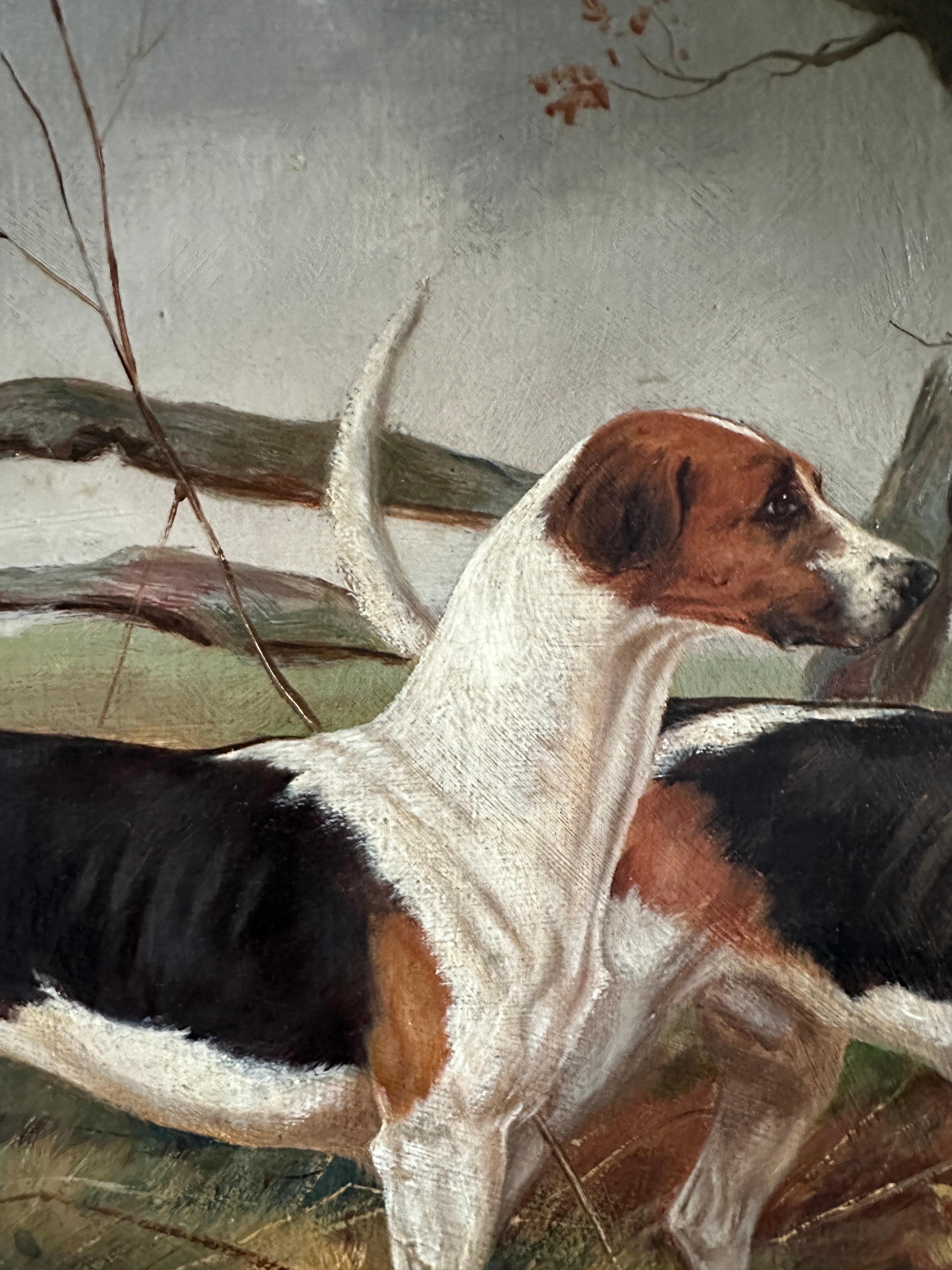 Un portrait de deux chiens de chasse debout dans un paysage, signé et daté de 1889 en vente 1