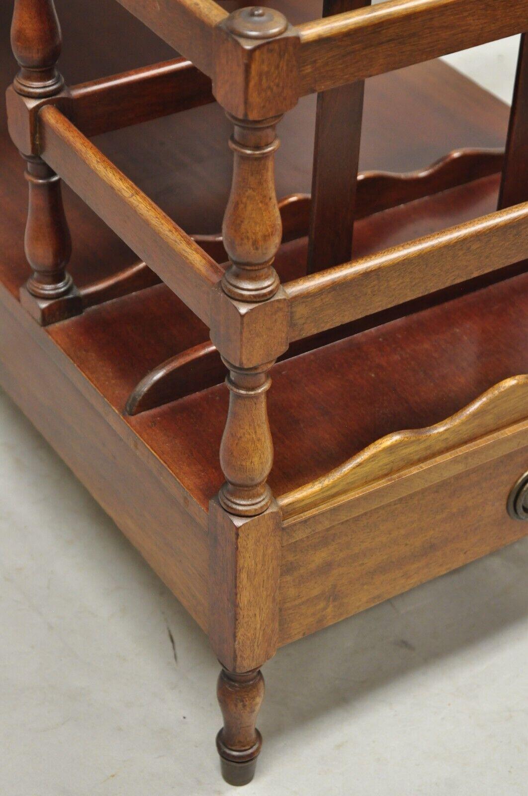 Henry Fuldner Sons Mahogany Leather Top Side End Table Canterbury Magazine Rack 4
