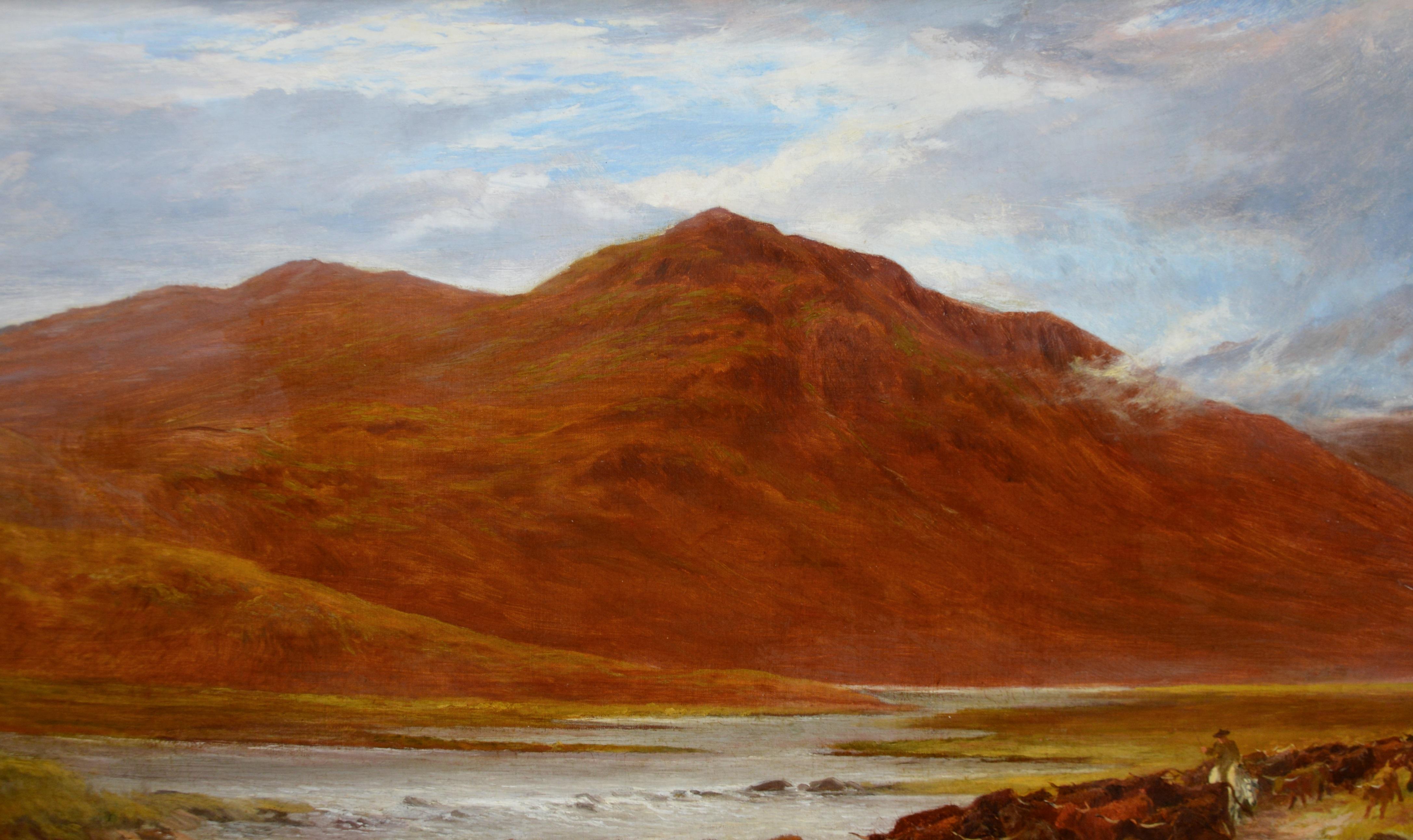 Highlanders Heading South - Grande peinture à l'huile des Highlands écossaises du 19e siècle 4