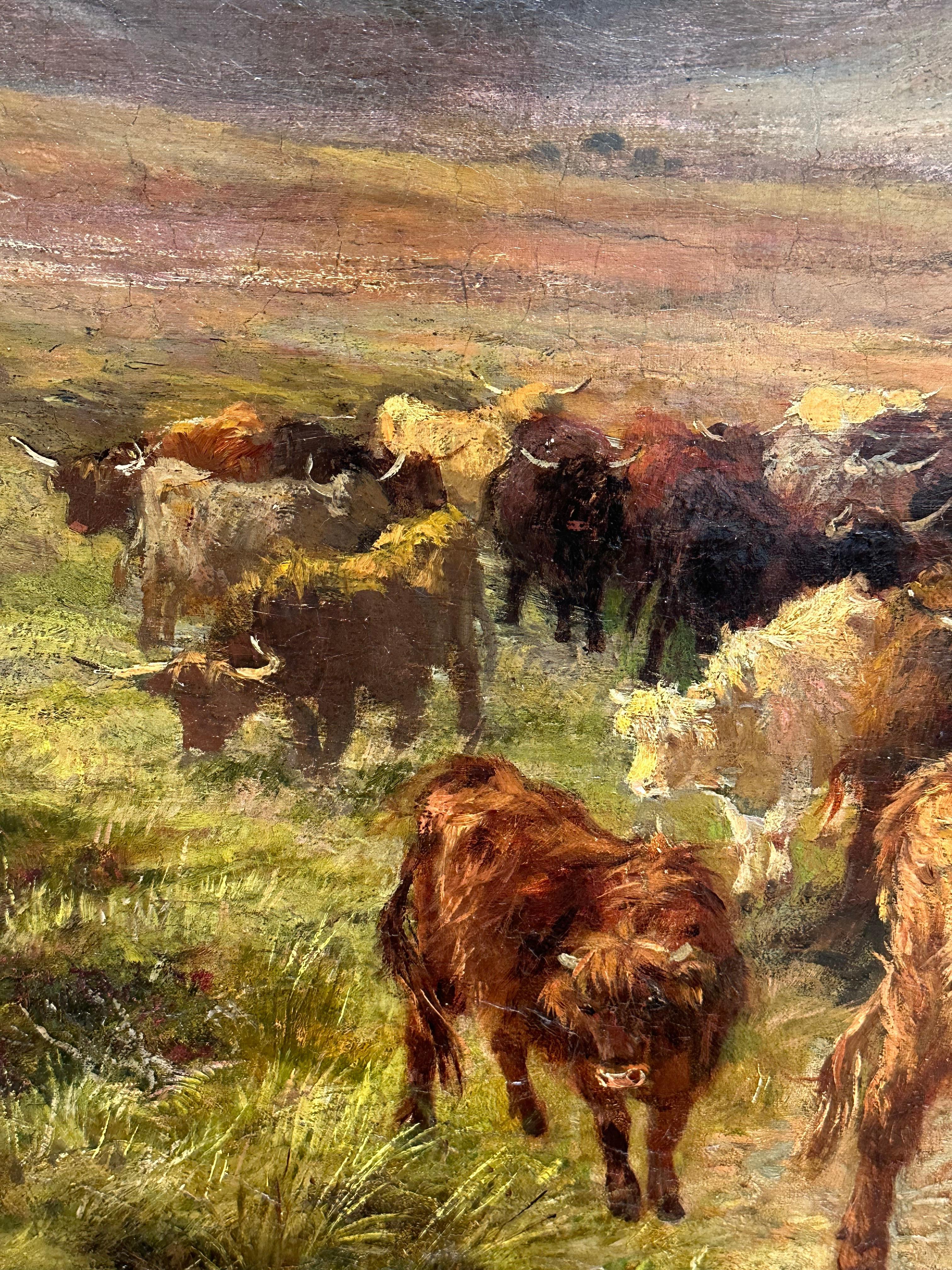 Título: Ganadería de las Tierras Altas

Artista: Henry Garland (británico, 1834-1919)

Técnica: Óleo sobre lienzo

Dimensiones:

    Lienzo: 30 x 50 pulgadas
    Con marco: 36 x 56 pulgadas

Fecha: Firmado y fechado en 1873

Estado: Muy bueno, listo