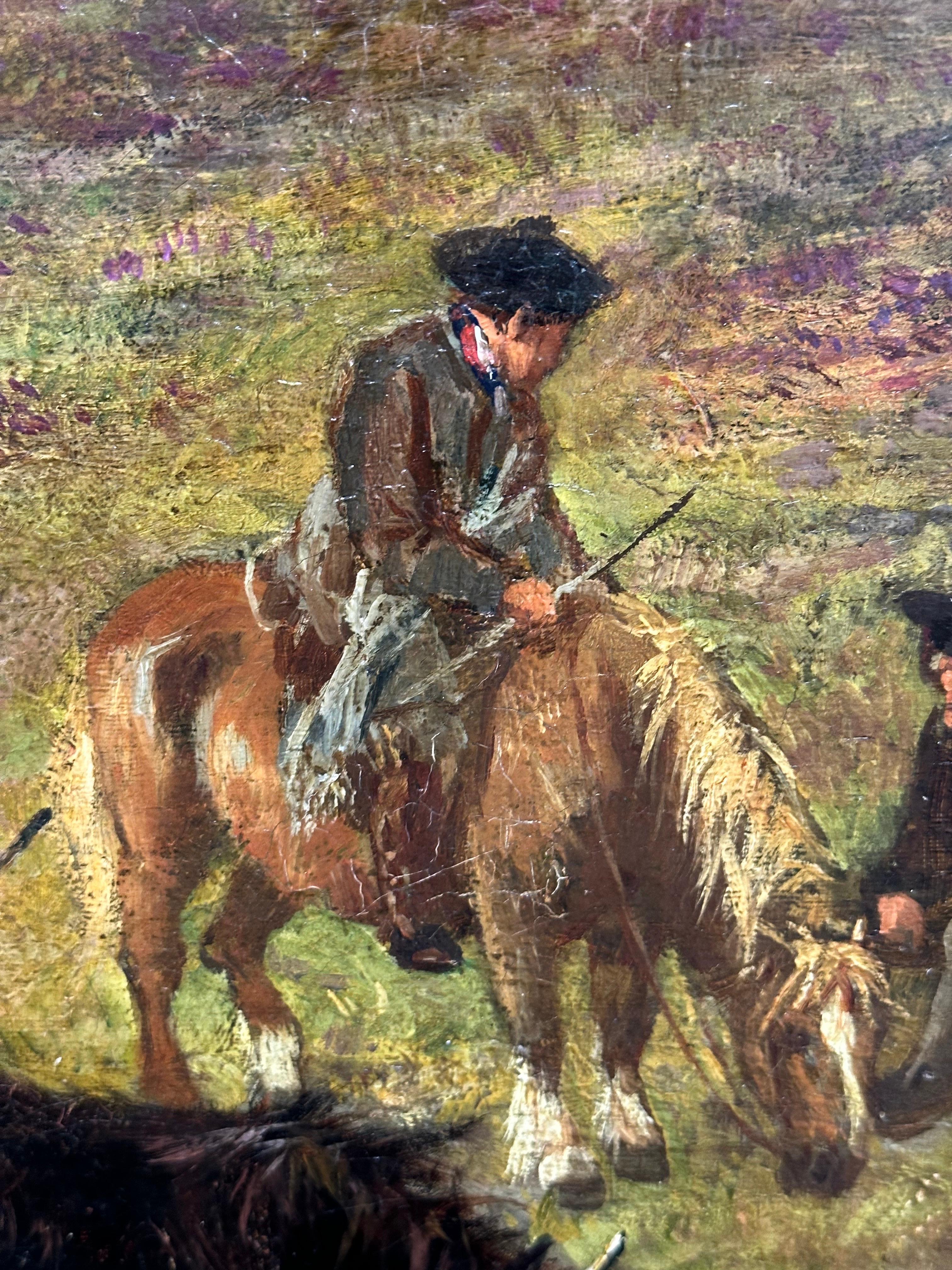 Enorme óleo escocés victoriano Ganado de las Tierras Altas en una brumosa cañada montañosa 1873 en venta 1