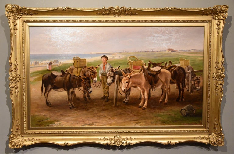 Oil Painting by Henry Garland "The Donkey Ride, Littlehampton" 1834 - 1913 Winchester Landscape painter who exhibited at the Royal Academy from 1854 to 1890 in several provincial museums. Signed and dated 1886. Oil on canvas. 

Dimensions unframed