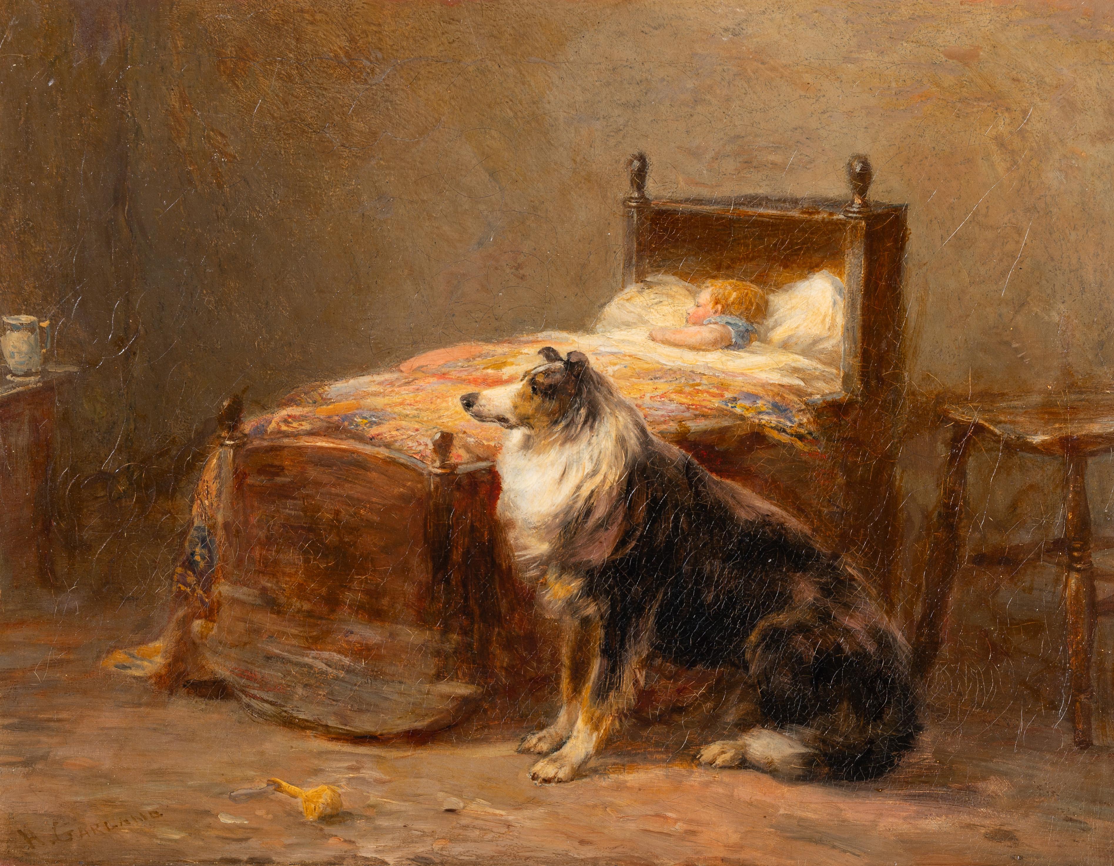 Über das Baby wachen – Painting von Henry Garland