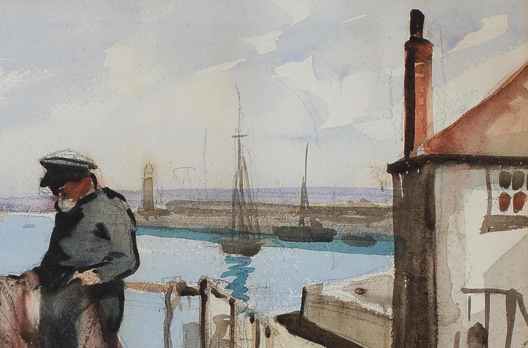 Henry George Gawthorn Fishermen Newlyn Cornwall Great Western Railway watercolor For Sale 1