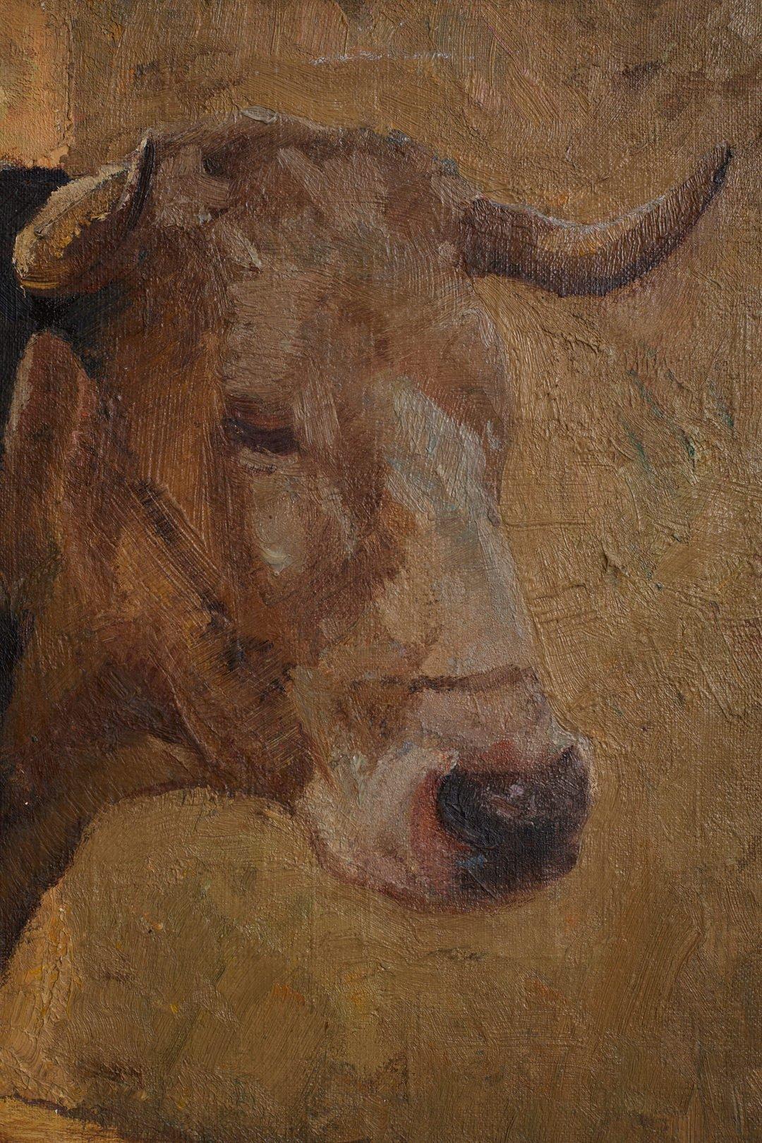 Cattle Series Study, Radierung, Bovine-Gemälde des frühen 20. Jahrhunderts, Künstler der Cleveland School (Braun), Figurative Painting, von Henry George Keller