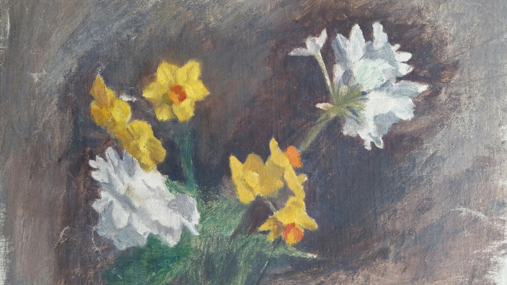 Henry George Moon Still-Life Painting - English Vintage Oil Painting on Canvas, Spring Flowers
