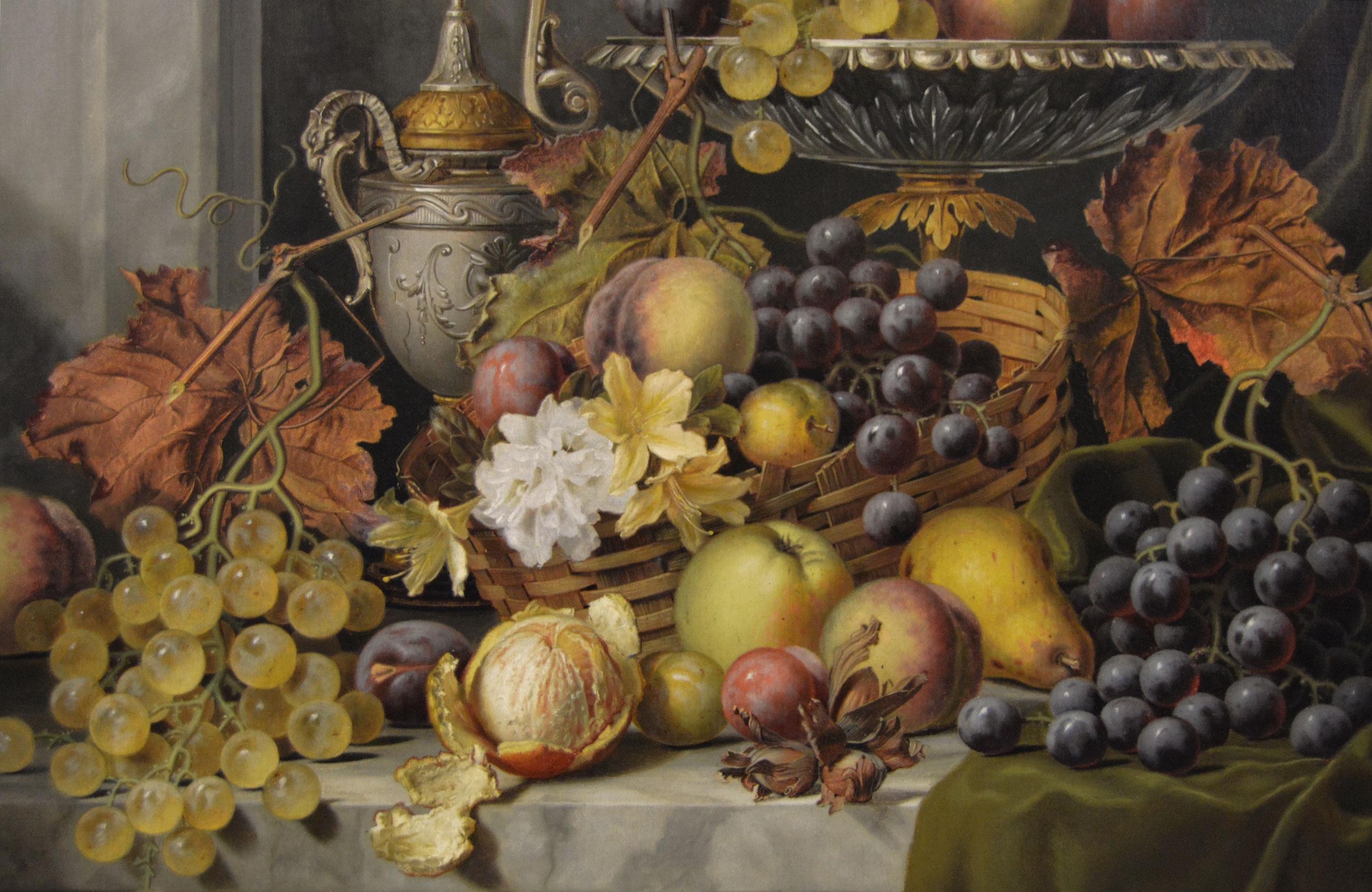 19. Jahrhundert Stillleben Ölgemälde von Herbst Obst & Blätter (Viktorianisch), Painting, von Henry George Todd