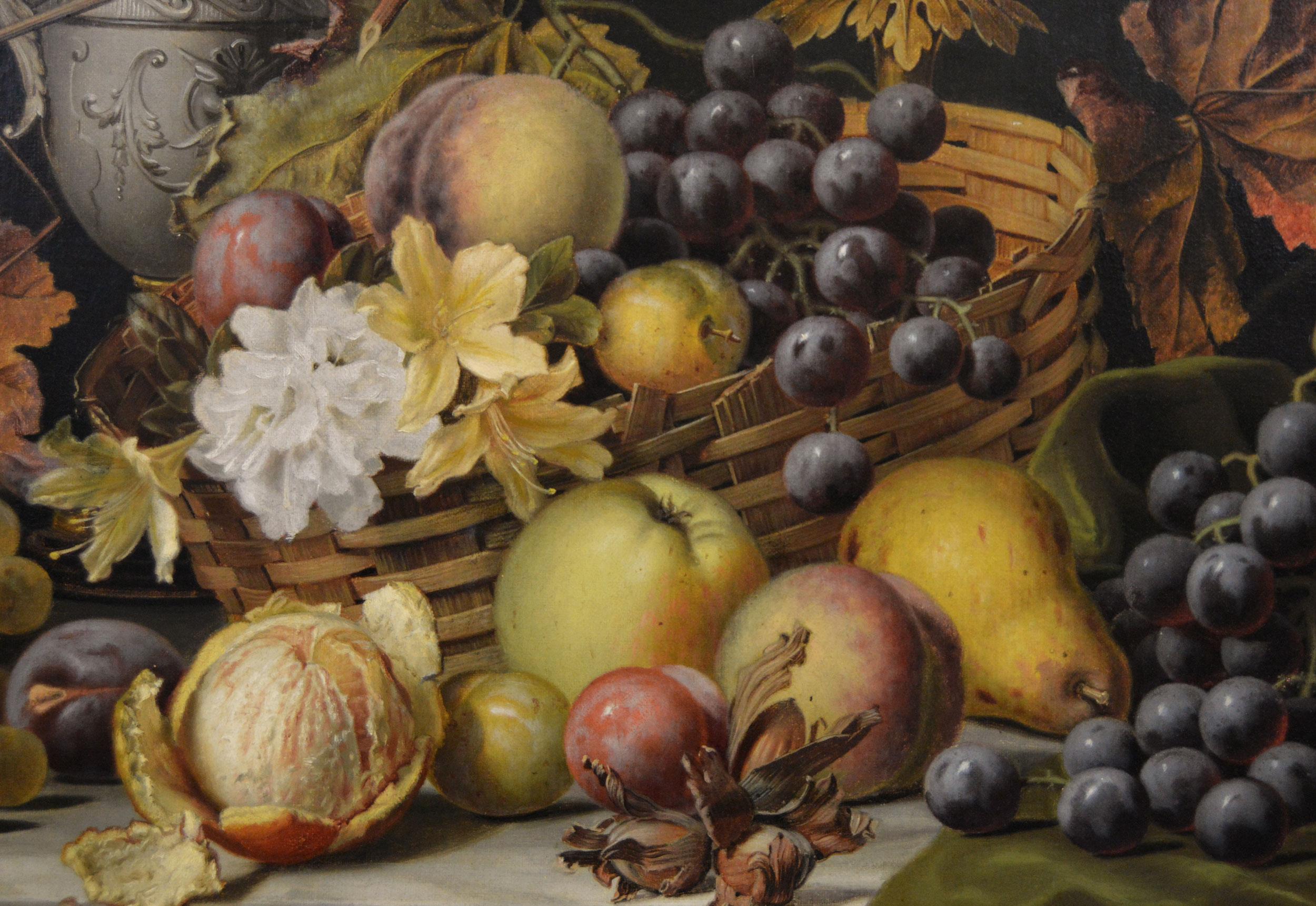 19. Jahrhundert Stillleben Ölgemälde von Herbst Obst & Blätter (Braun), Still-Life Painting, von Henry George Todd