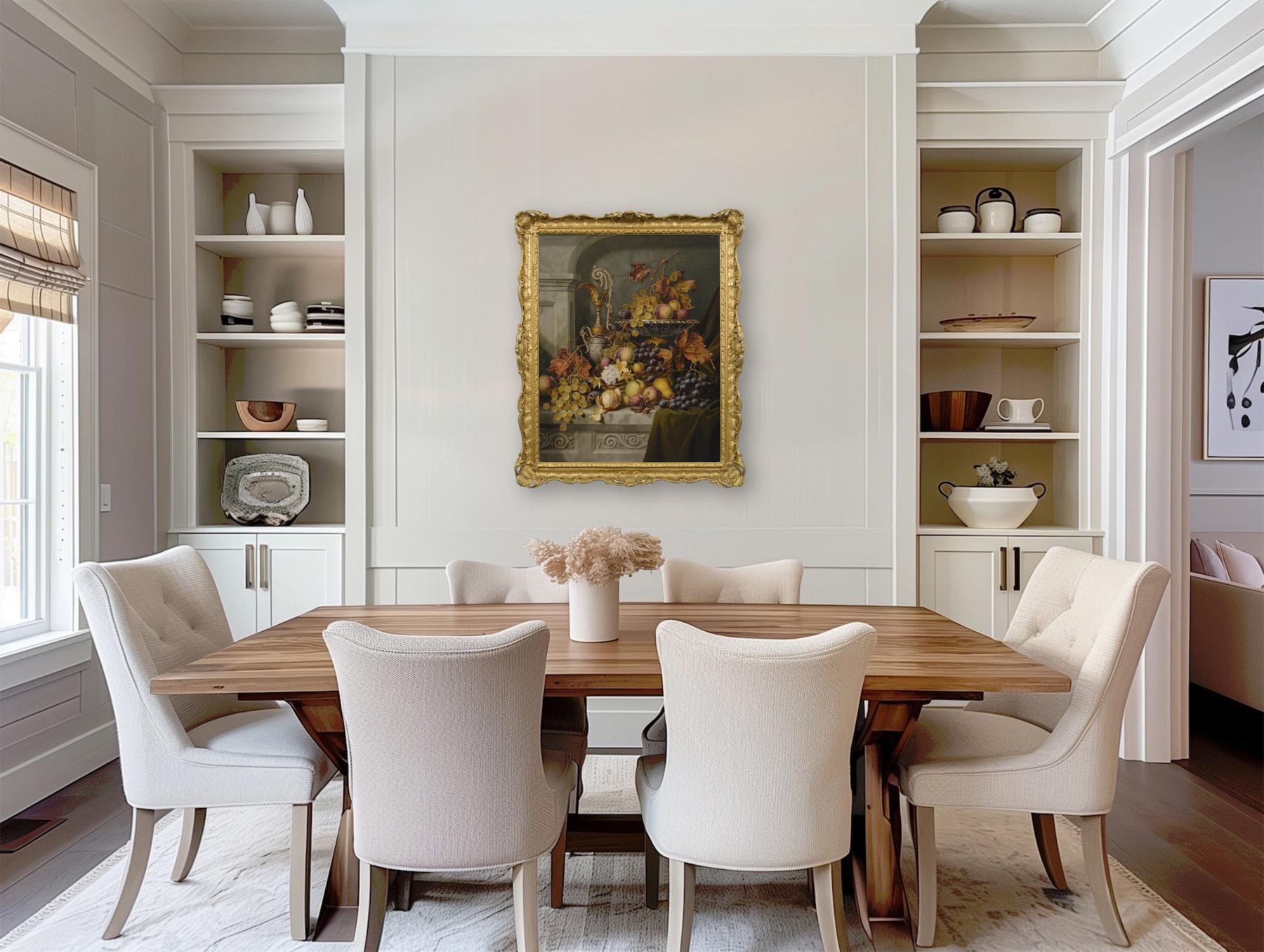 19. Jahrhundert Stillleben Ölgemälde von Herbst Obst & Blätter im Angebot 4