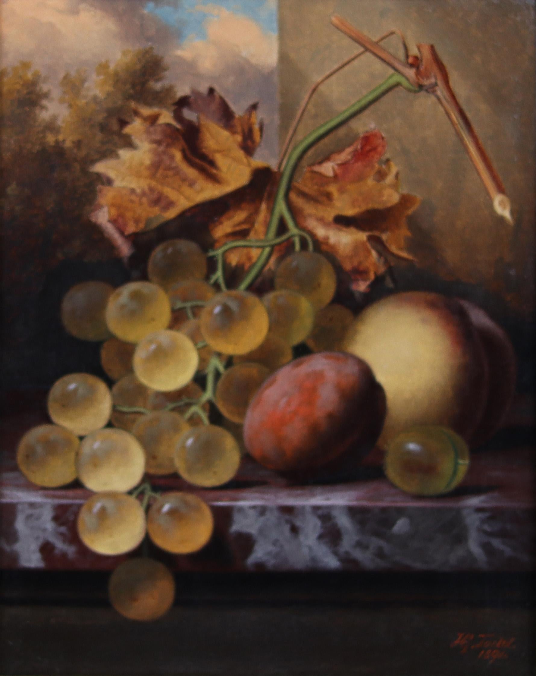 A Pair of Still Life of Fruits on a Ledge 2 - Painting by Henry George Todd