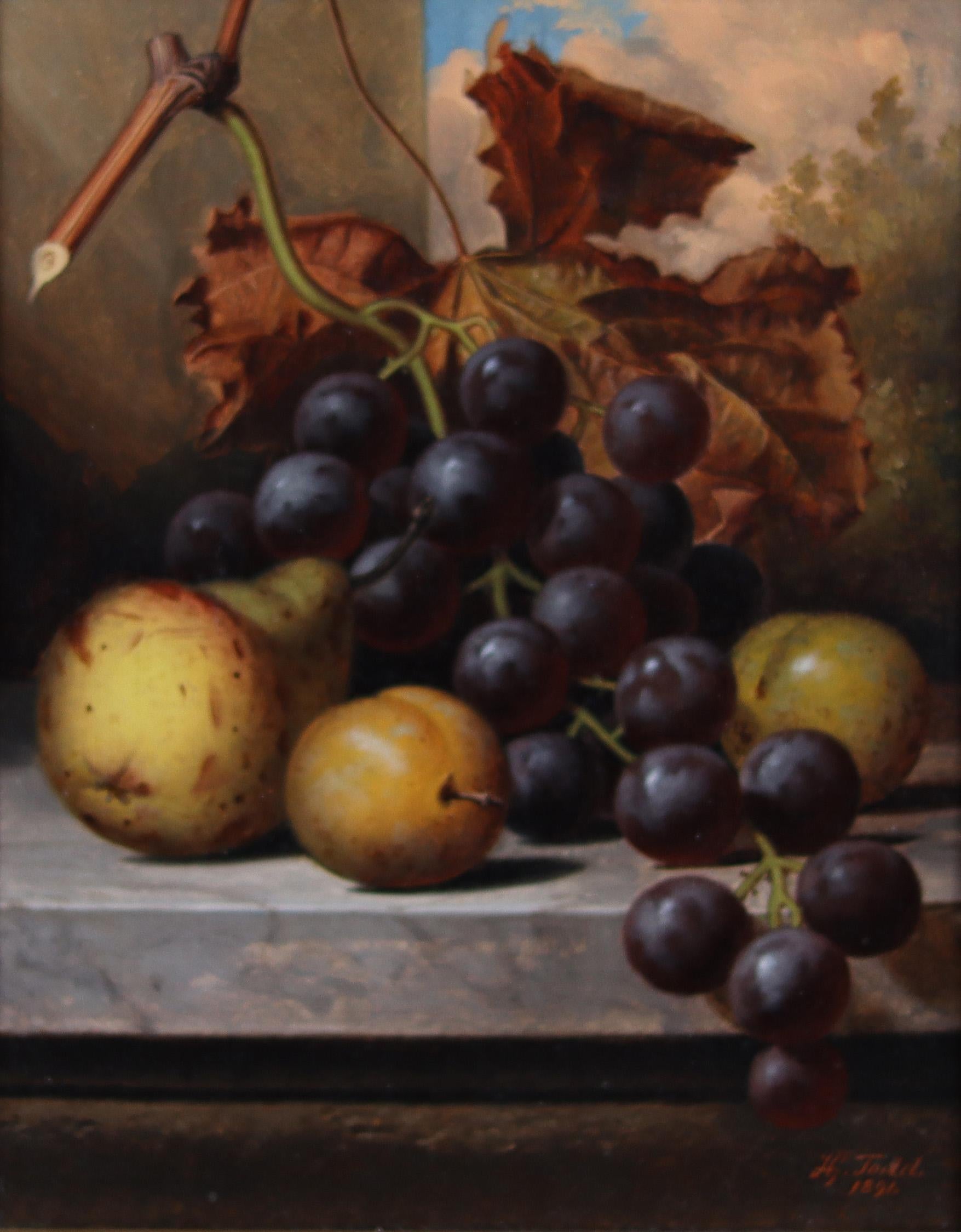 Henry George Todd Still-Life Painting - A Pair of Still Life of Fruits on a Ledge 2