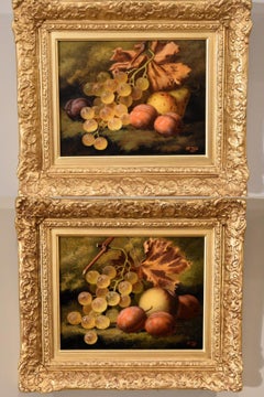 Oil Painting Pair by Henry George Todd  "White Grapes and Plums" 